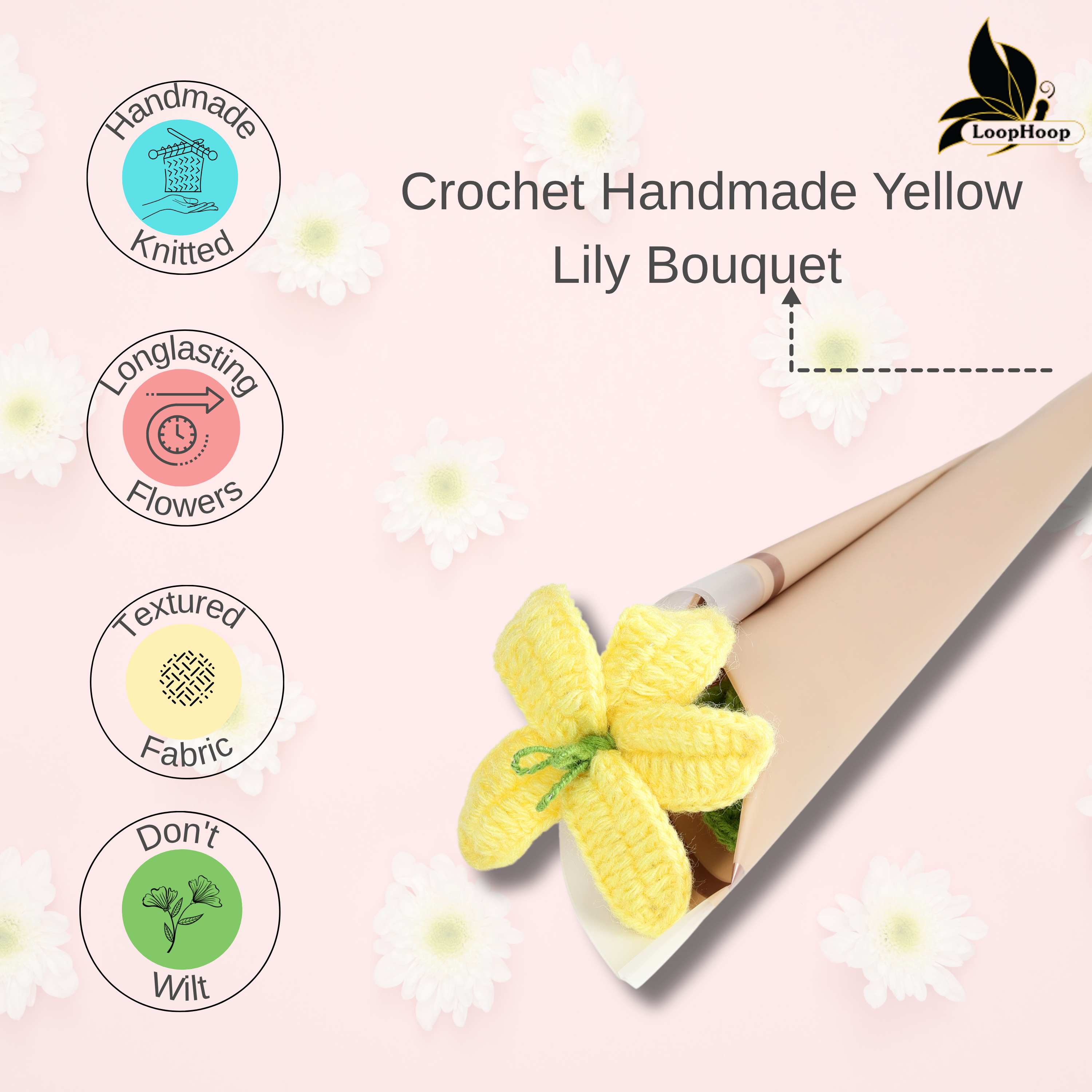 Crochet Handmade Bouquet Yellow Lily - 1 steam