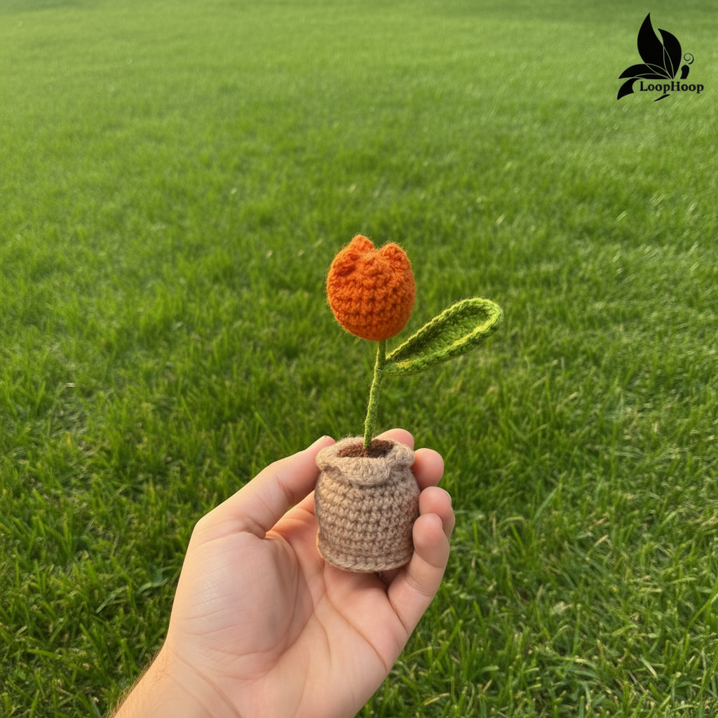 Crochet Handmade Orange Tulip (1 stem)