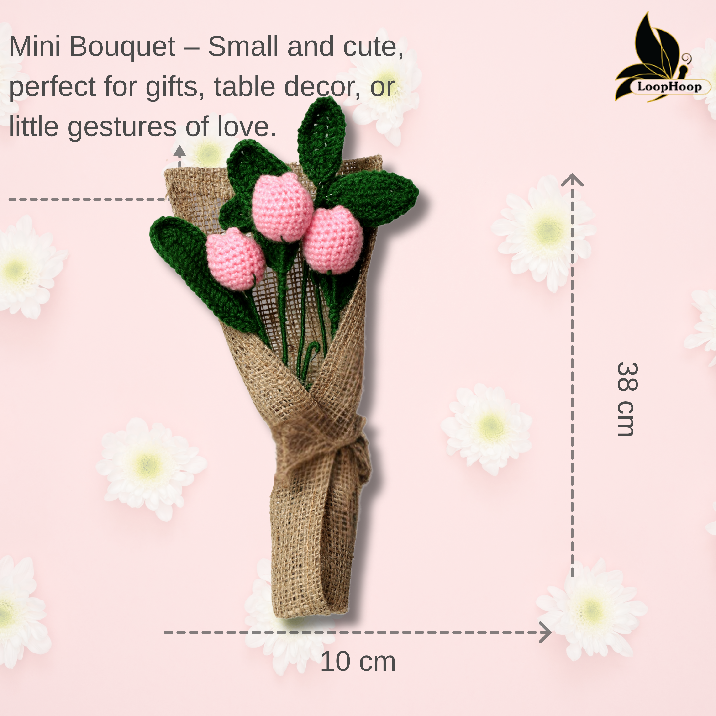 Crochet Handmade Pink Tulip Bouquet- 3 steam