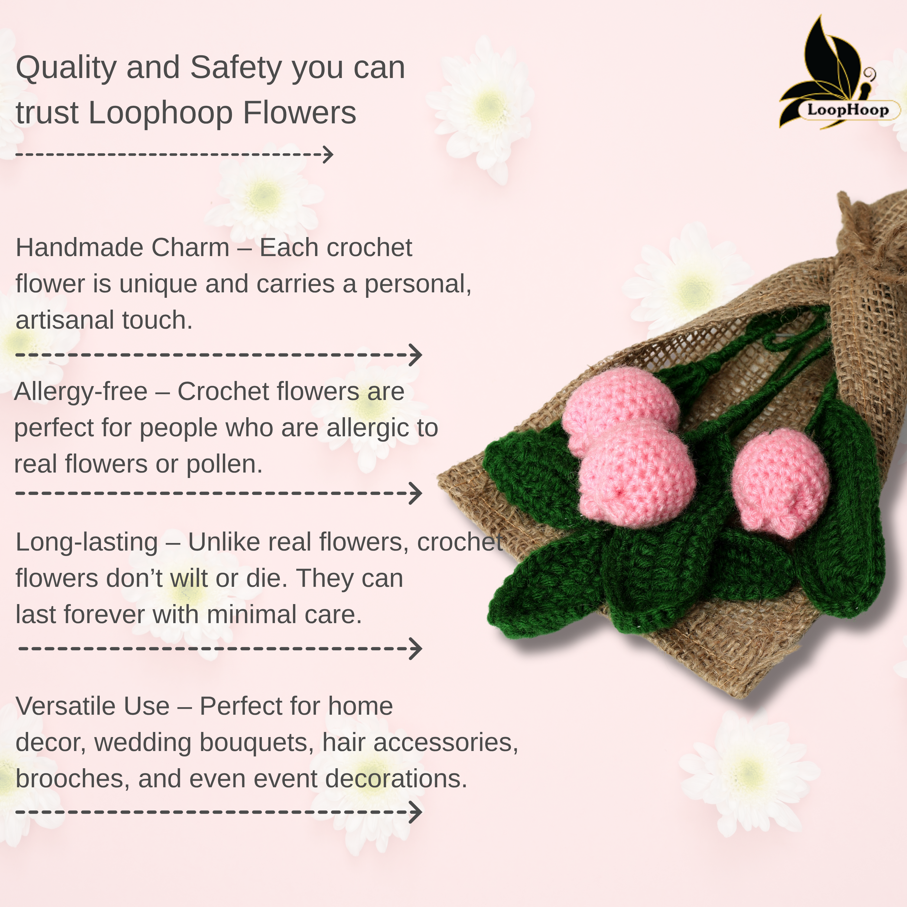 Crochet Handmade Pink Tulip Bouquet- 3 steam