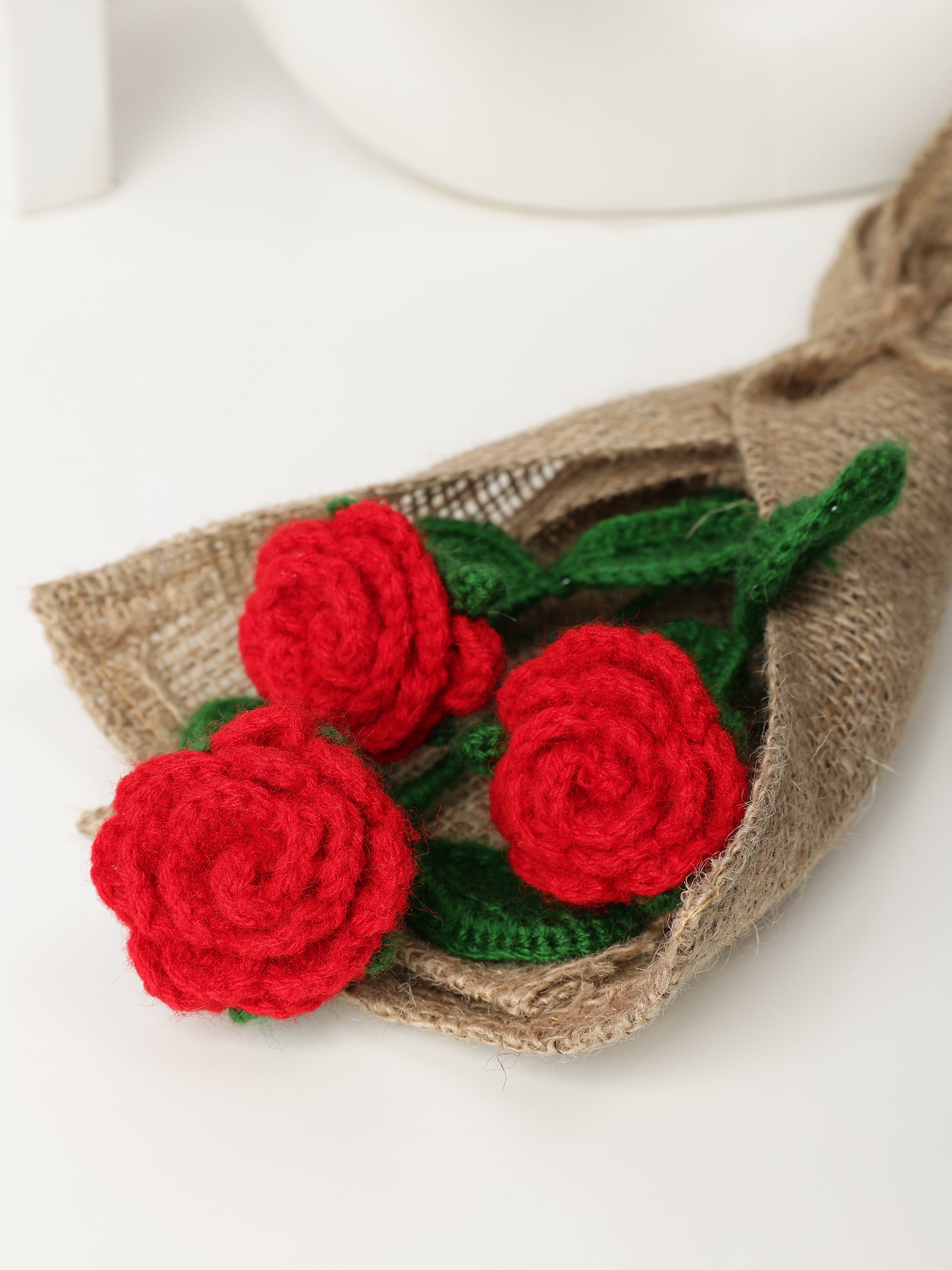 Crochet Handmade Red Rose Bouquet- 3 steam