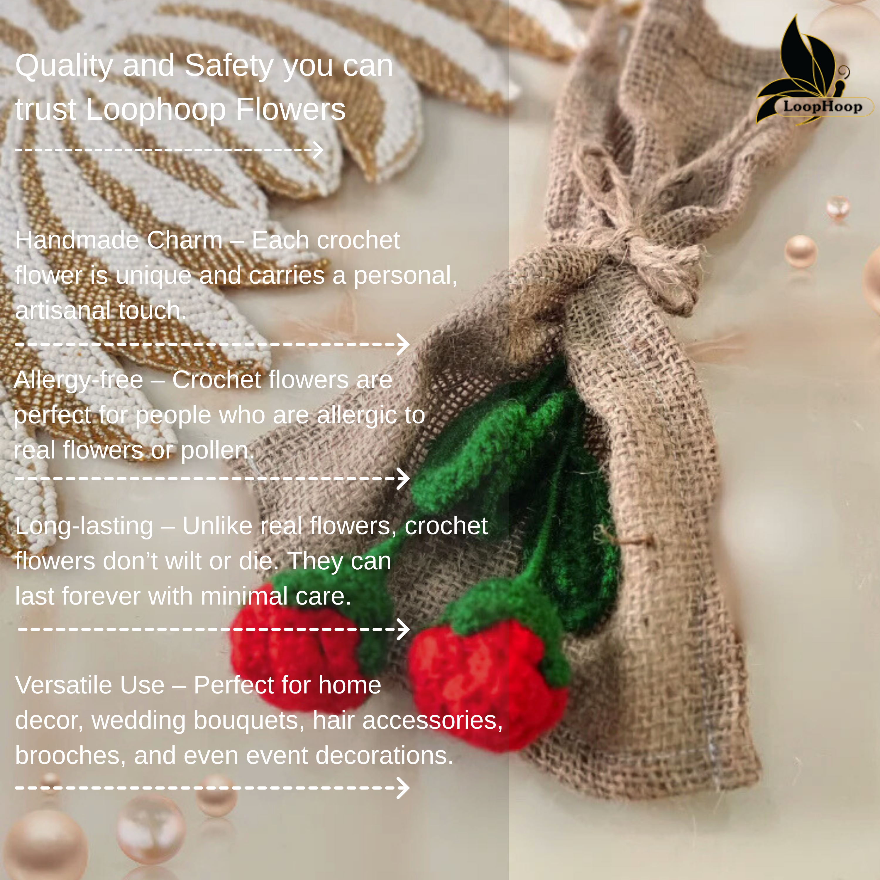 The Majestic Beauty Red Rose Crochet Flower Bouquet (2 steam)