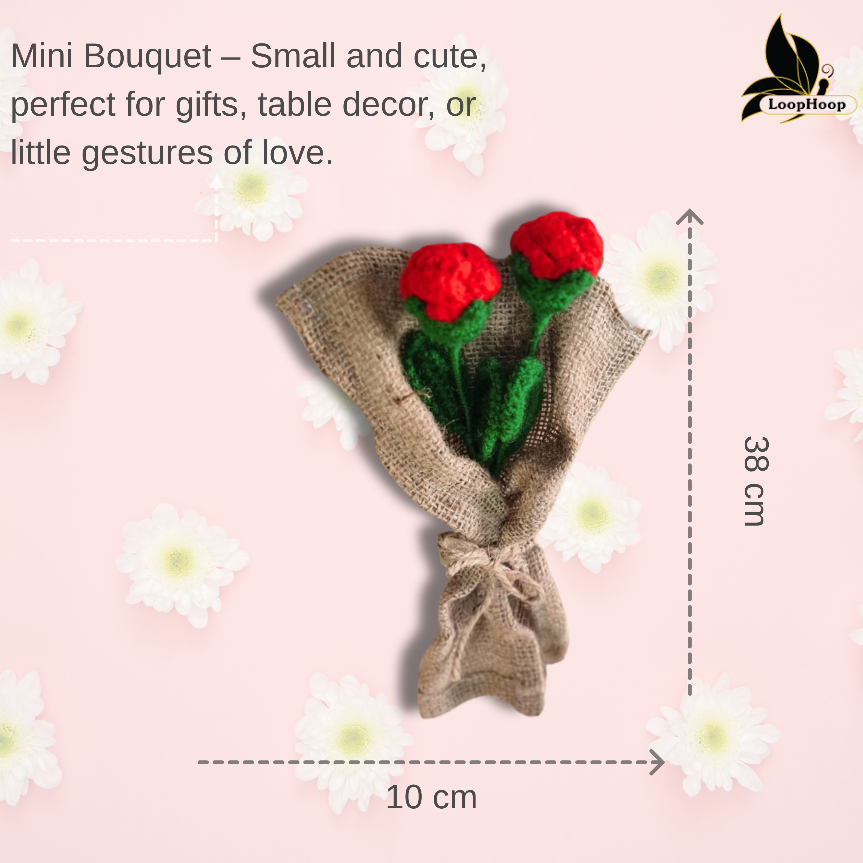 The Majestic Beauty Red Rose Crochet Flower Bouquet (2 steam)