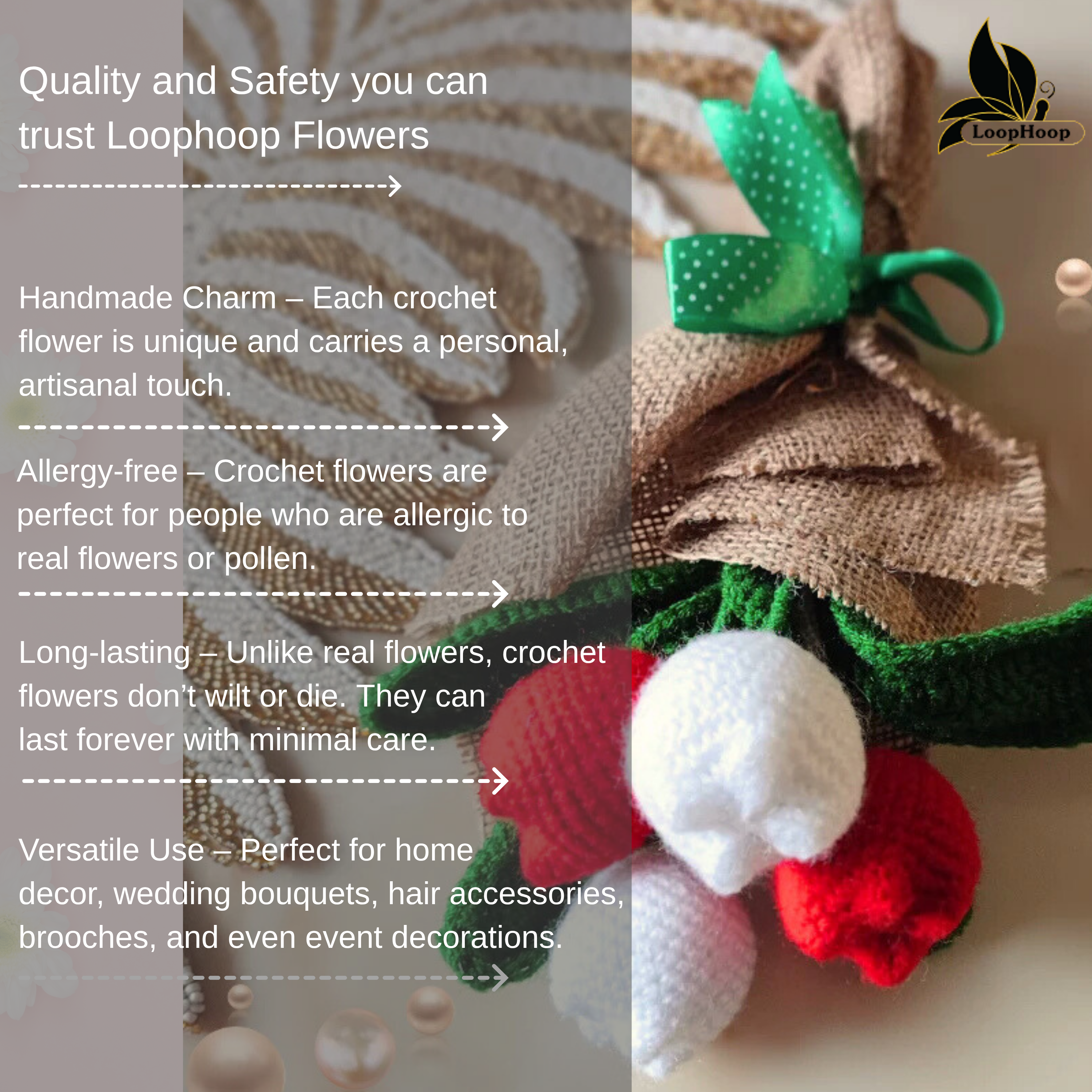 Blushing Ballet Crochet Flower White and Red Tulip Bouquet