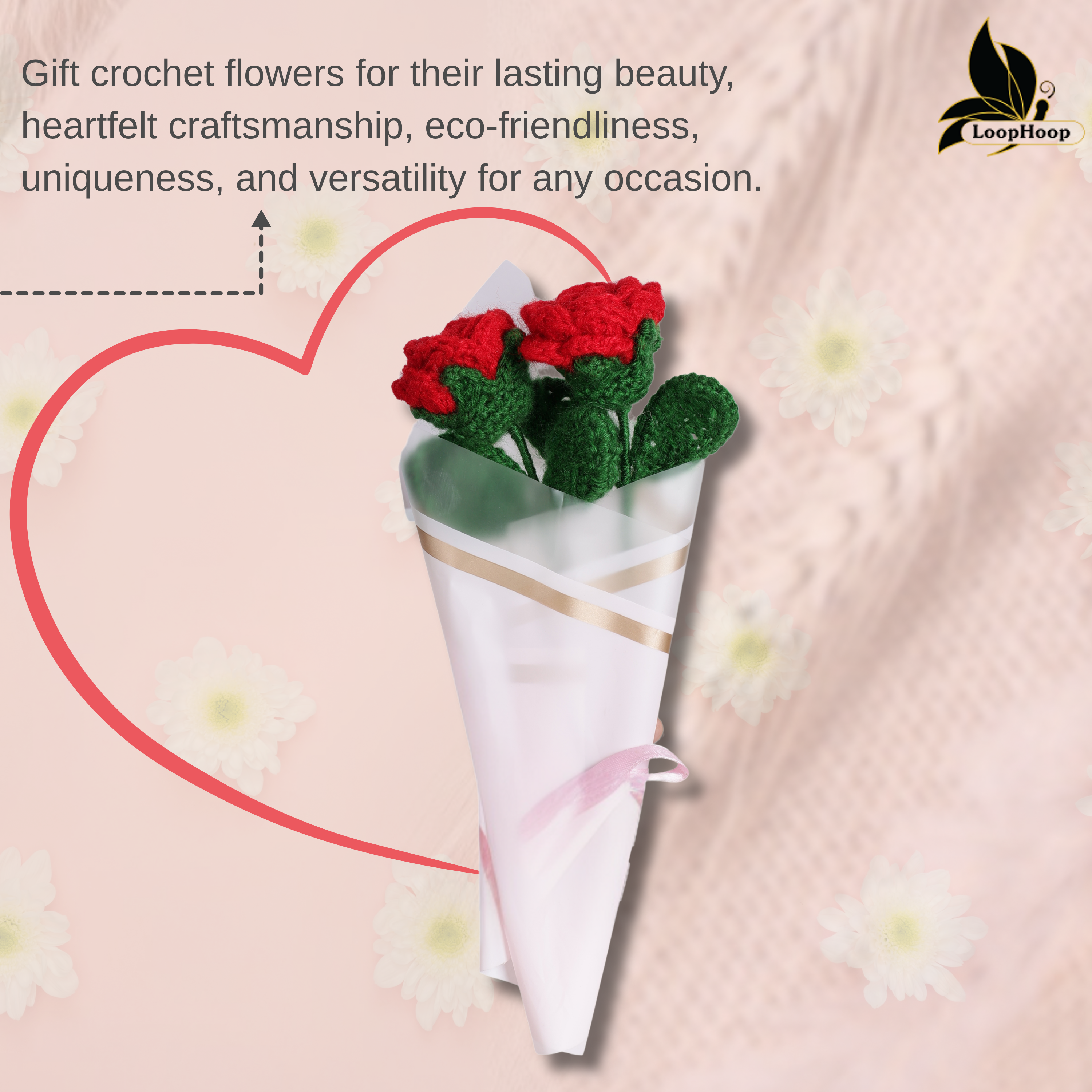 Crochet Handmade Red Rose Bouquet- 2 steam