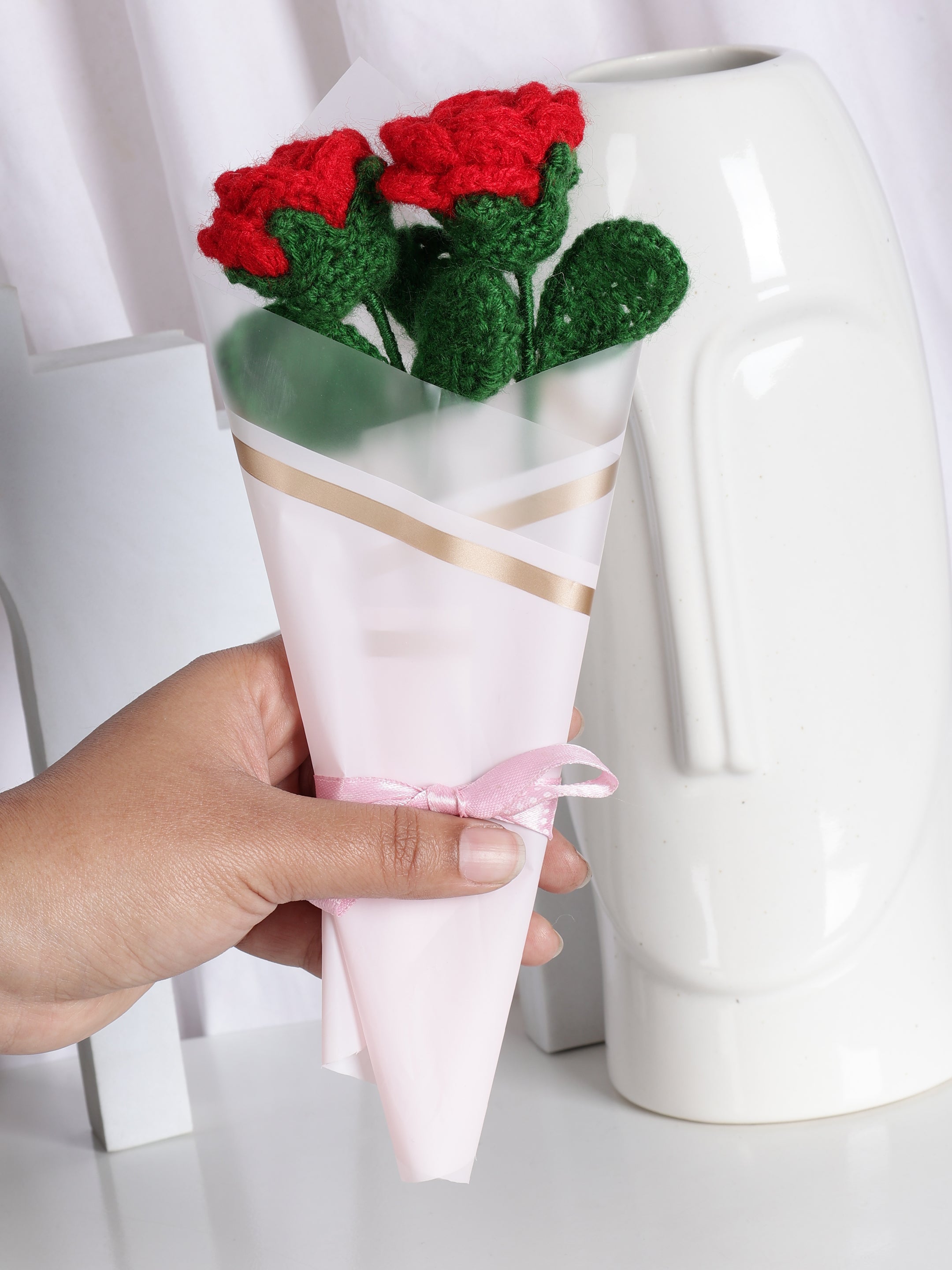 Crochet Handmade Red Rose Bouquet- 2 steam