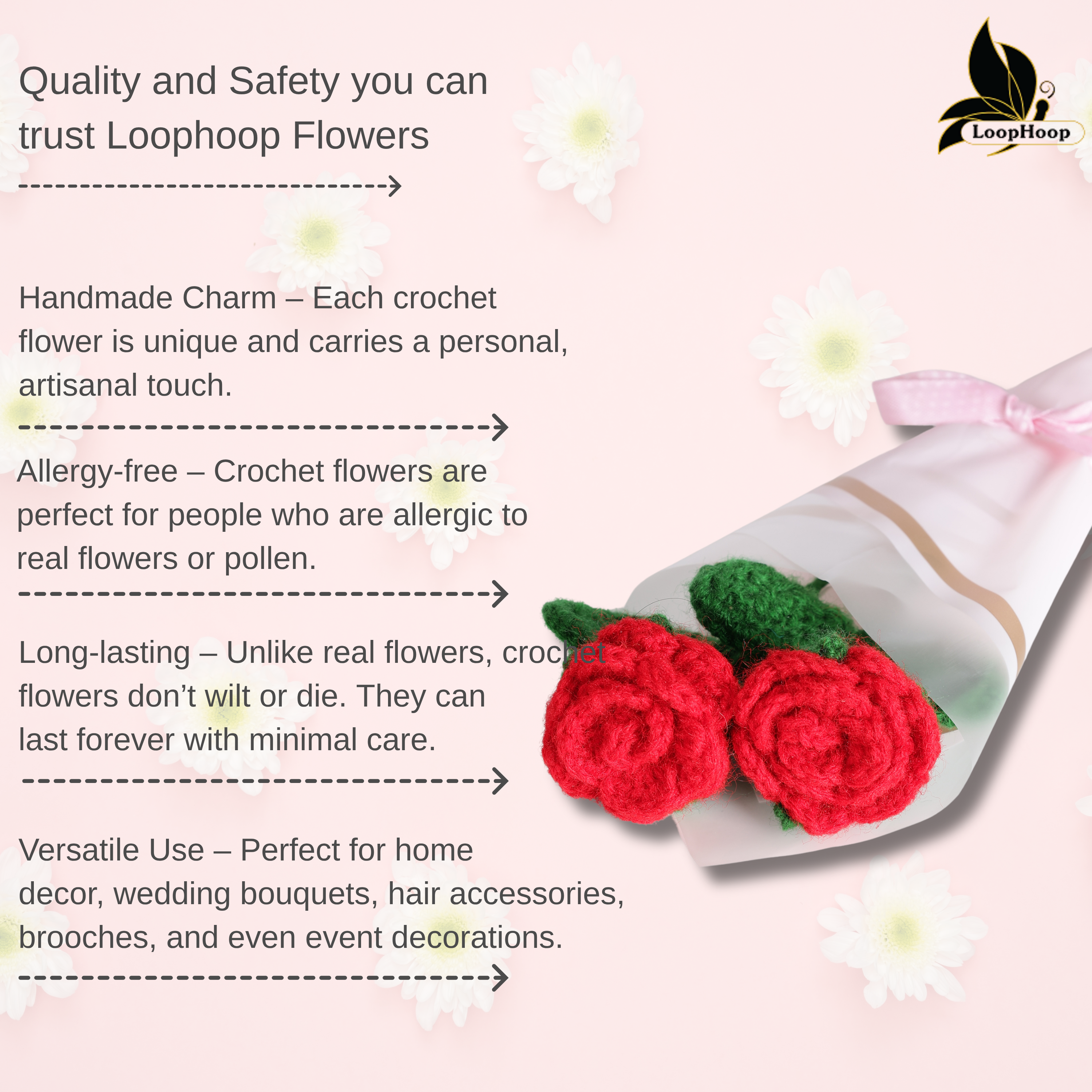 Crochet Handmade Red Rose Bouquet- 2 steam