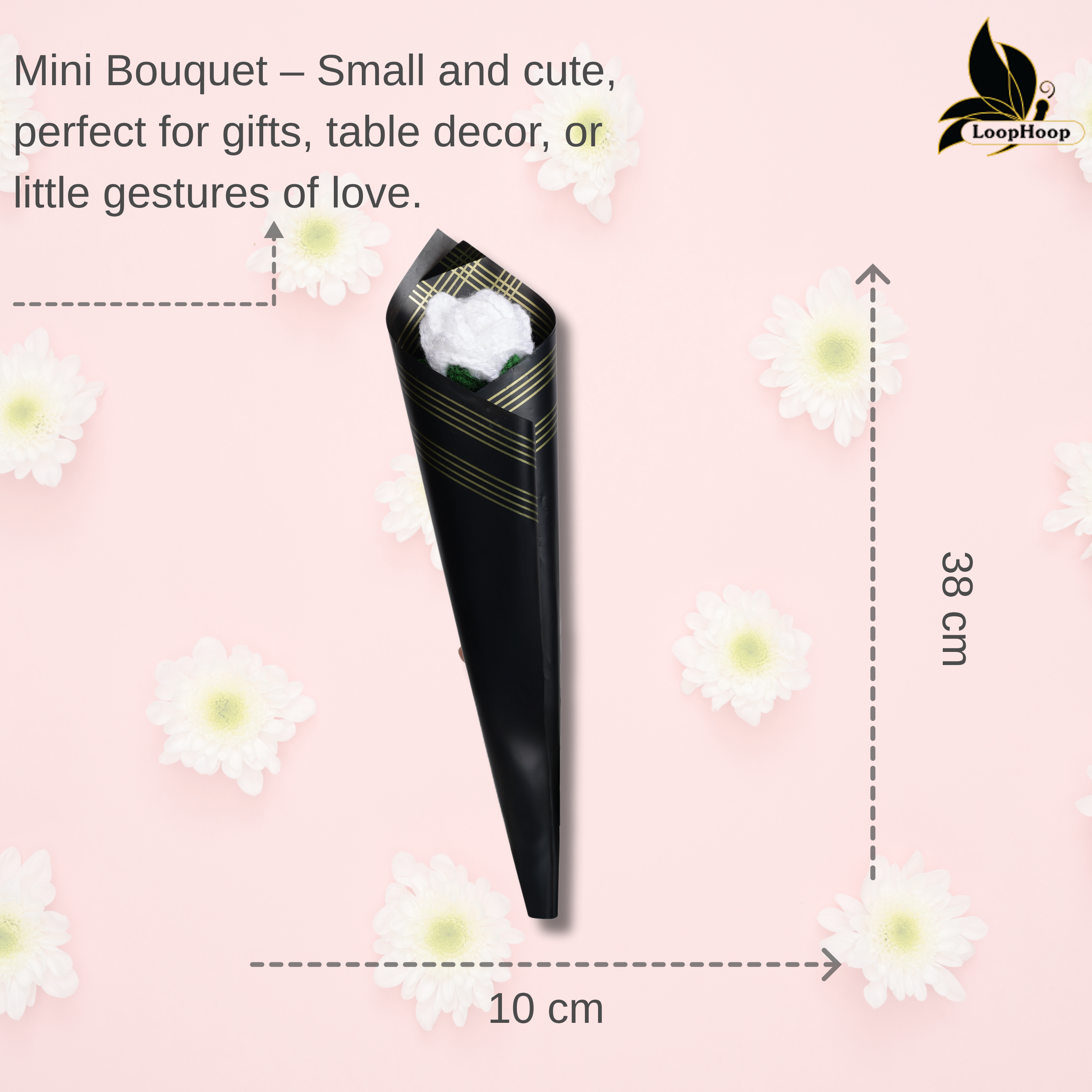 Crochet Handmade White Rose - 1 steam