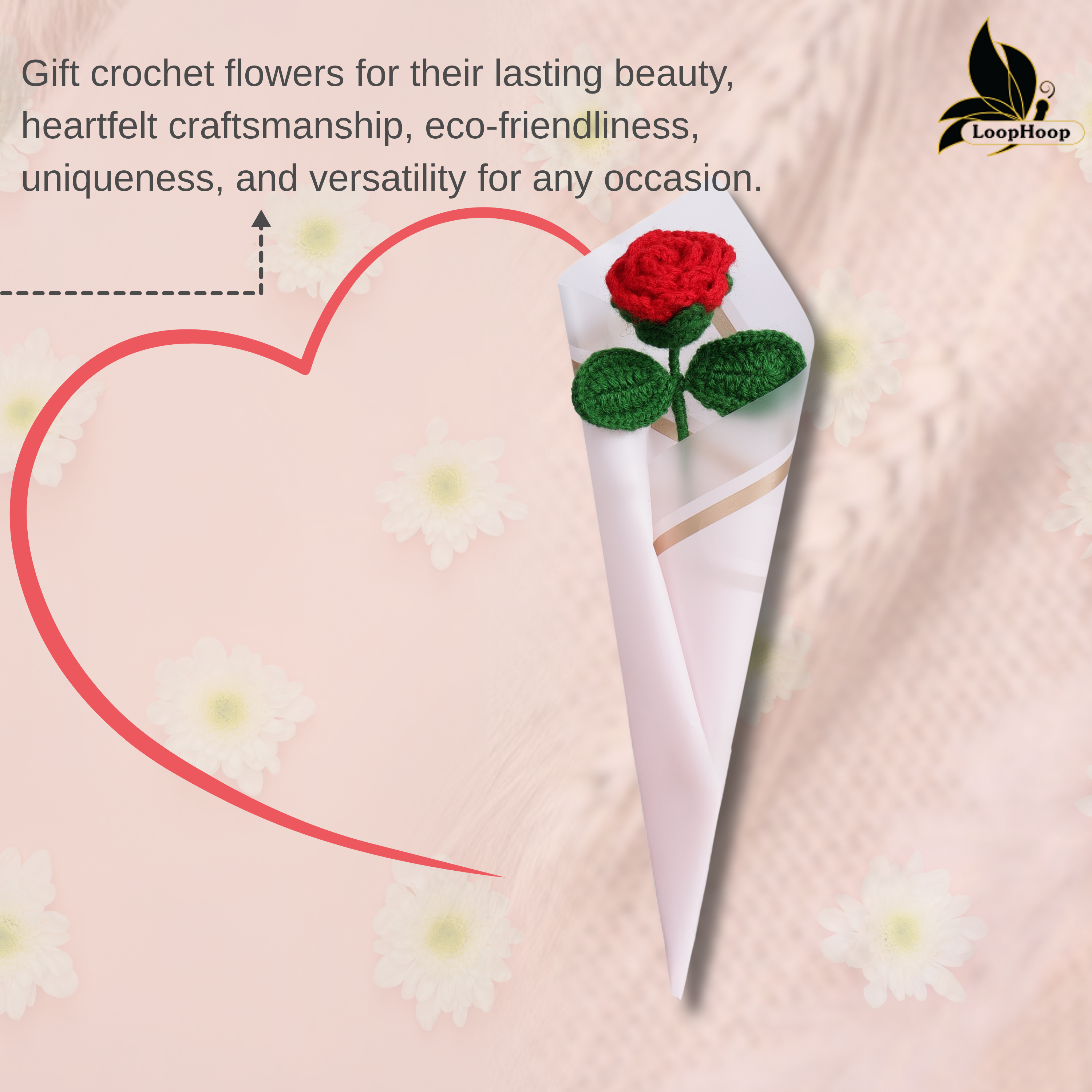 Crochet Handmade Red Rose Bouquet- 1 steam