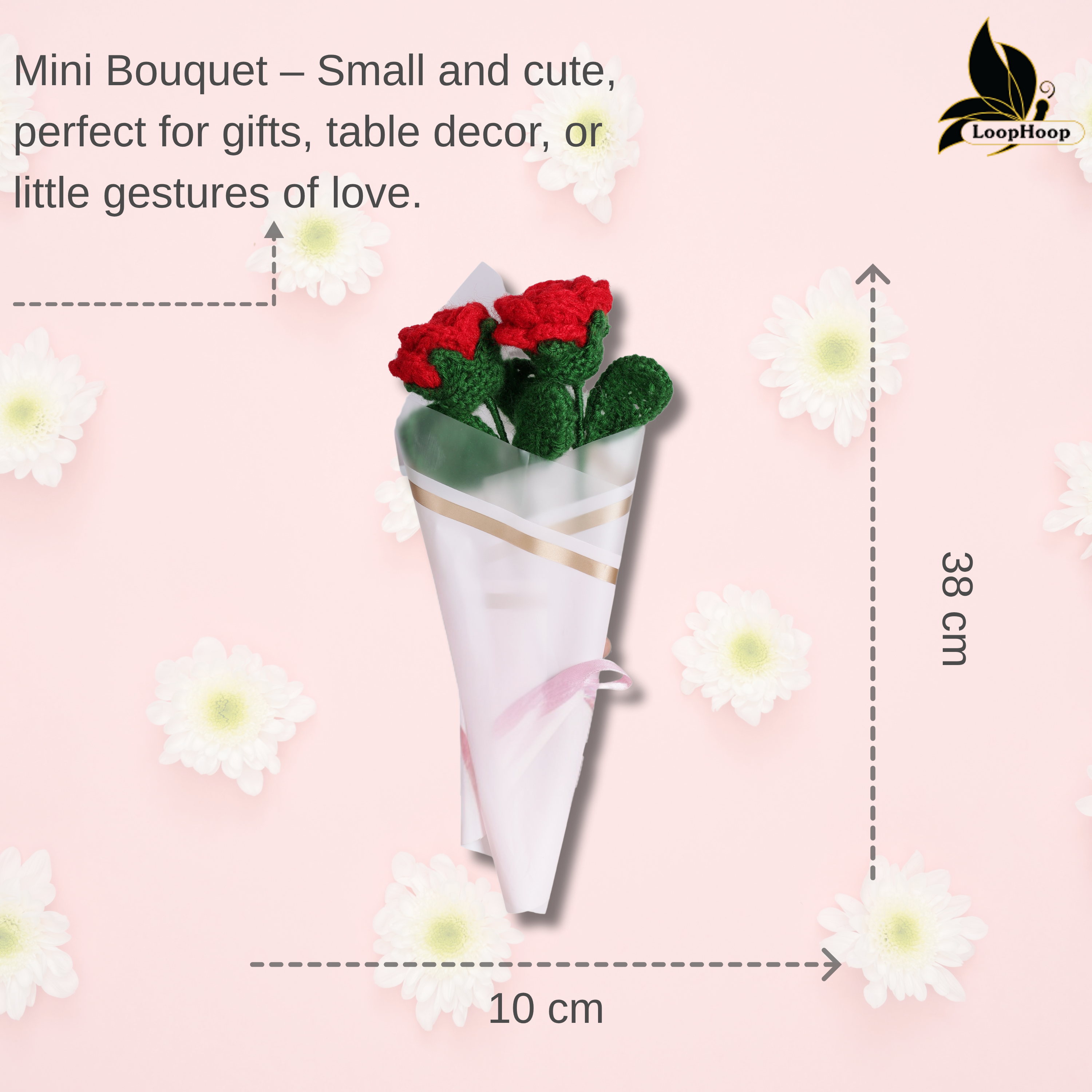 Crochet Handmade Red Rose Bouquet- 1 steam