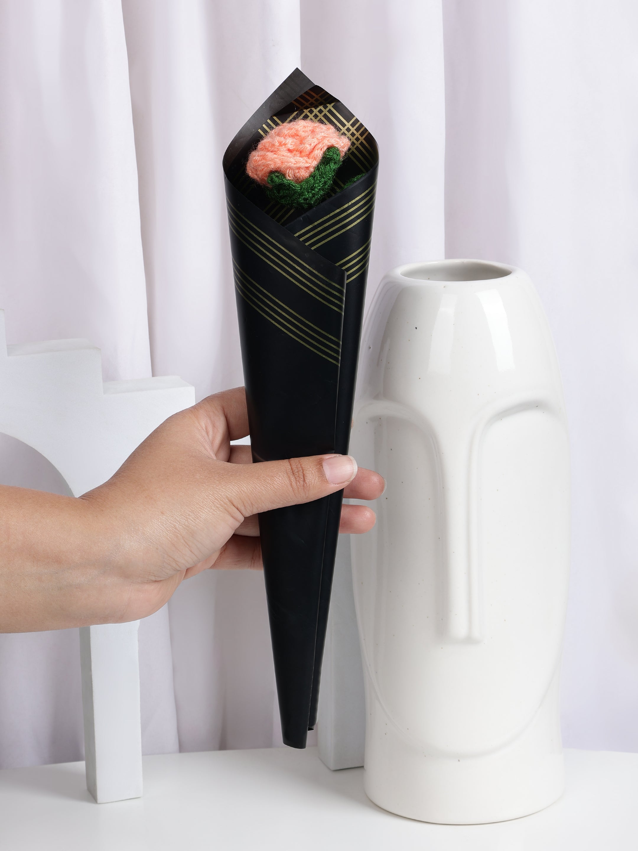 Crochet Handmade Peach Rose Bouquet- 1 steam