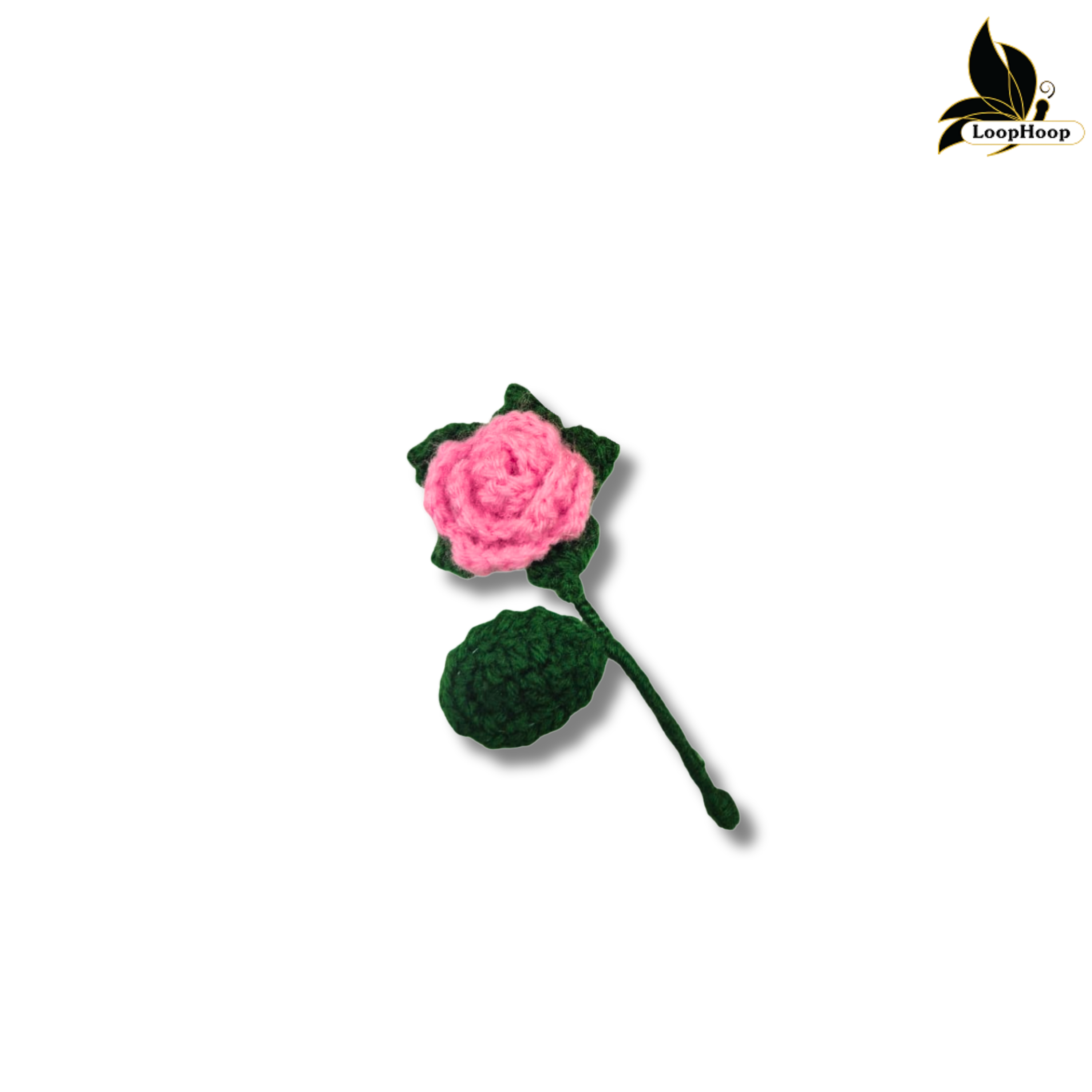 Crochet Handmade Pink Rose Fridge magnet (1 steam)