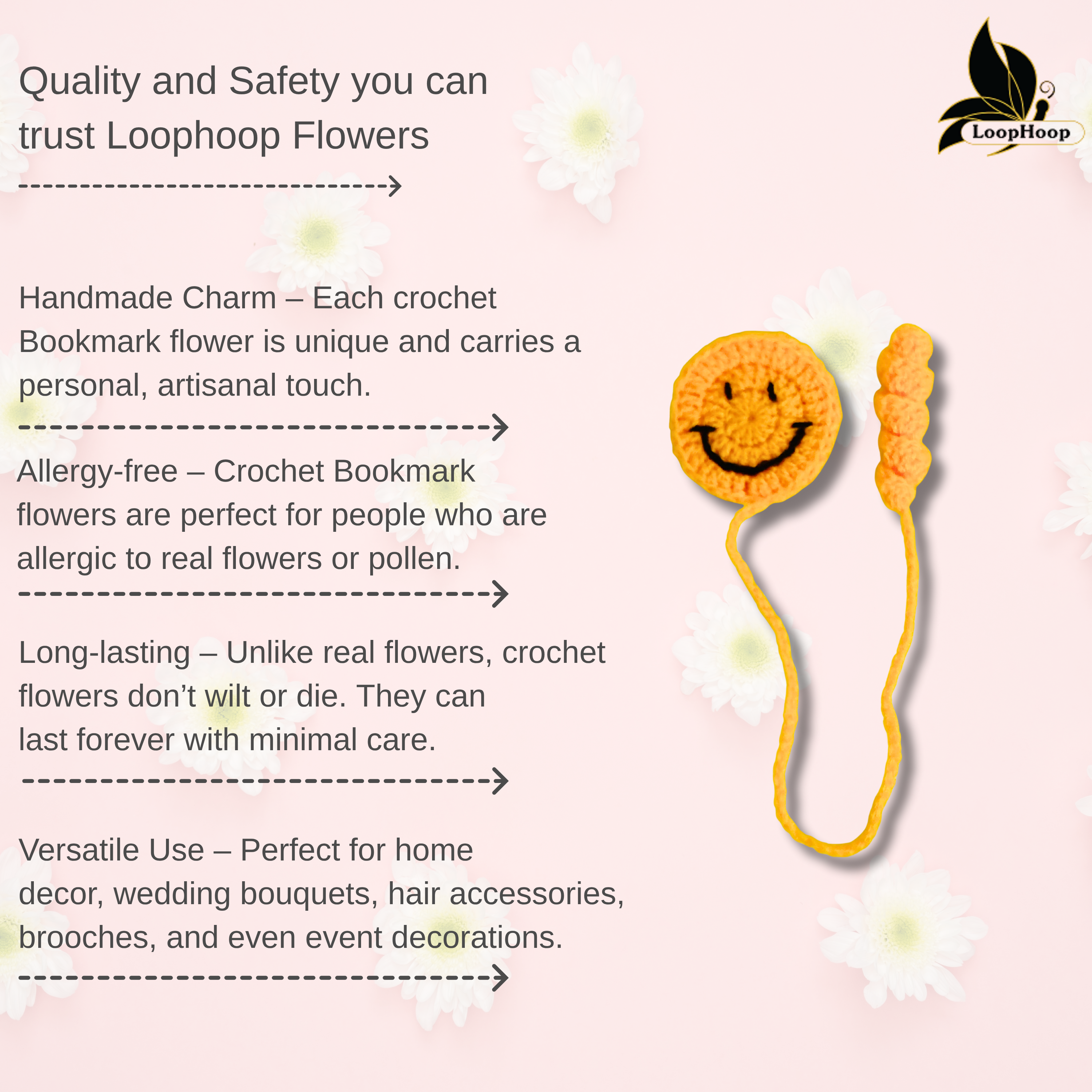 Crochet Handmade Smily Bookmark (1 steam)