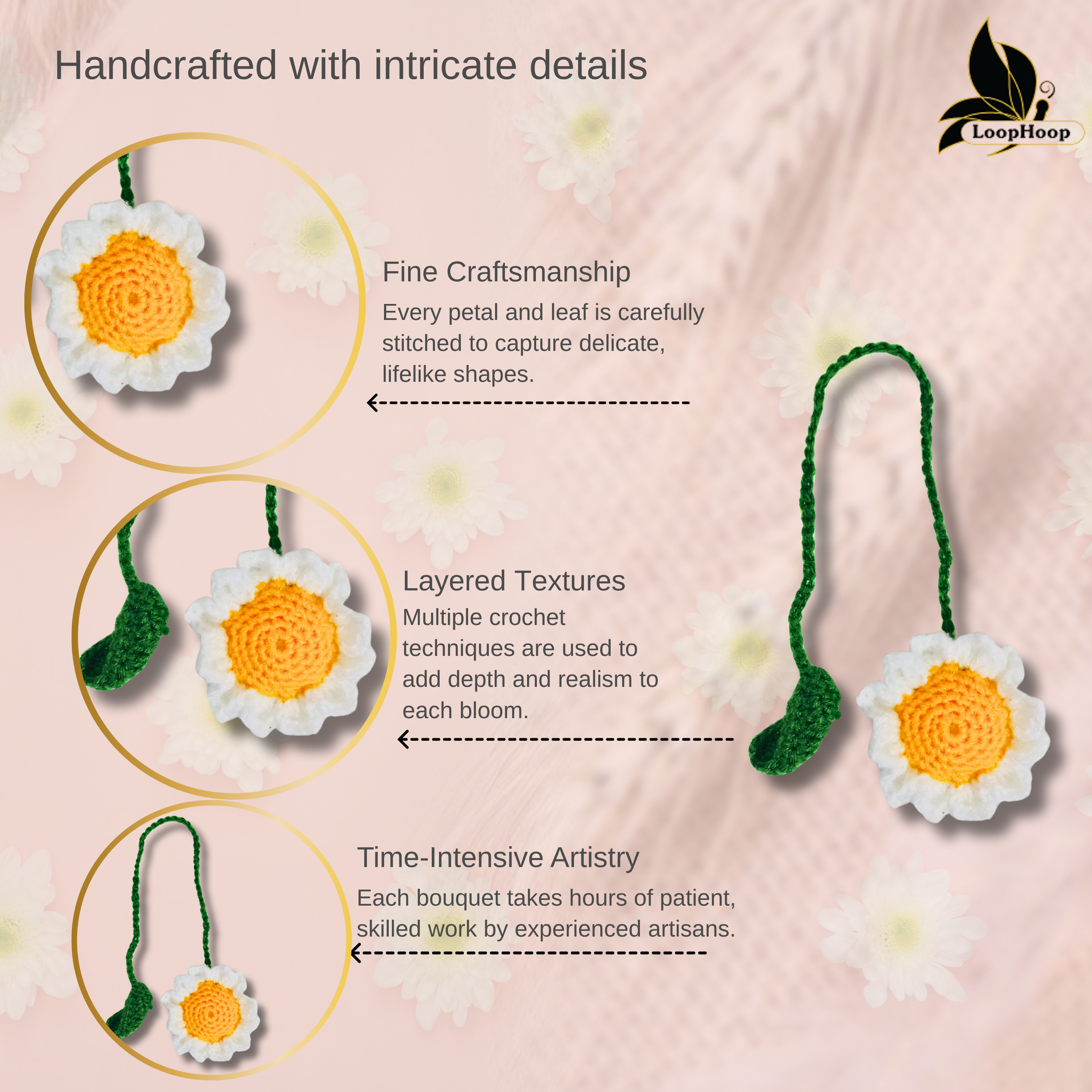 Crochet Handmade Sunflower Bookmark (1 steam)