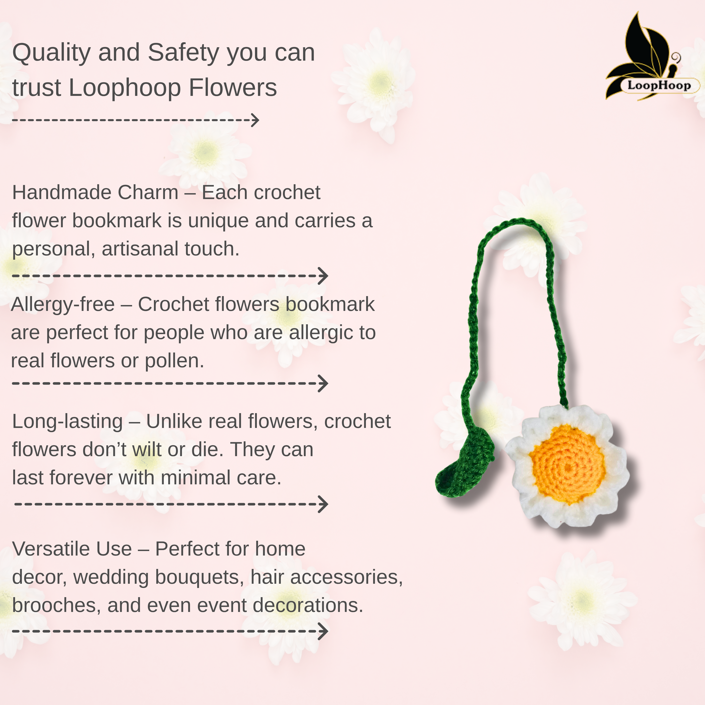 Crochet Handmade Sunflower Bookmark (1 steam)