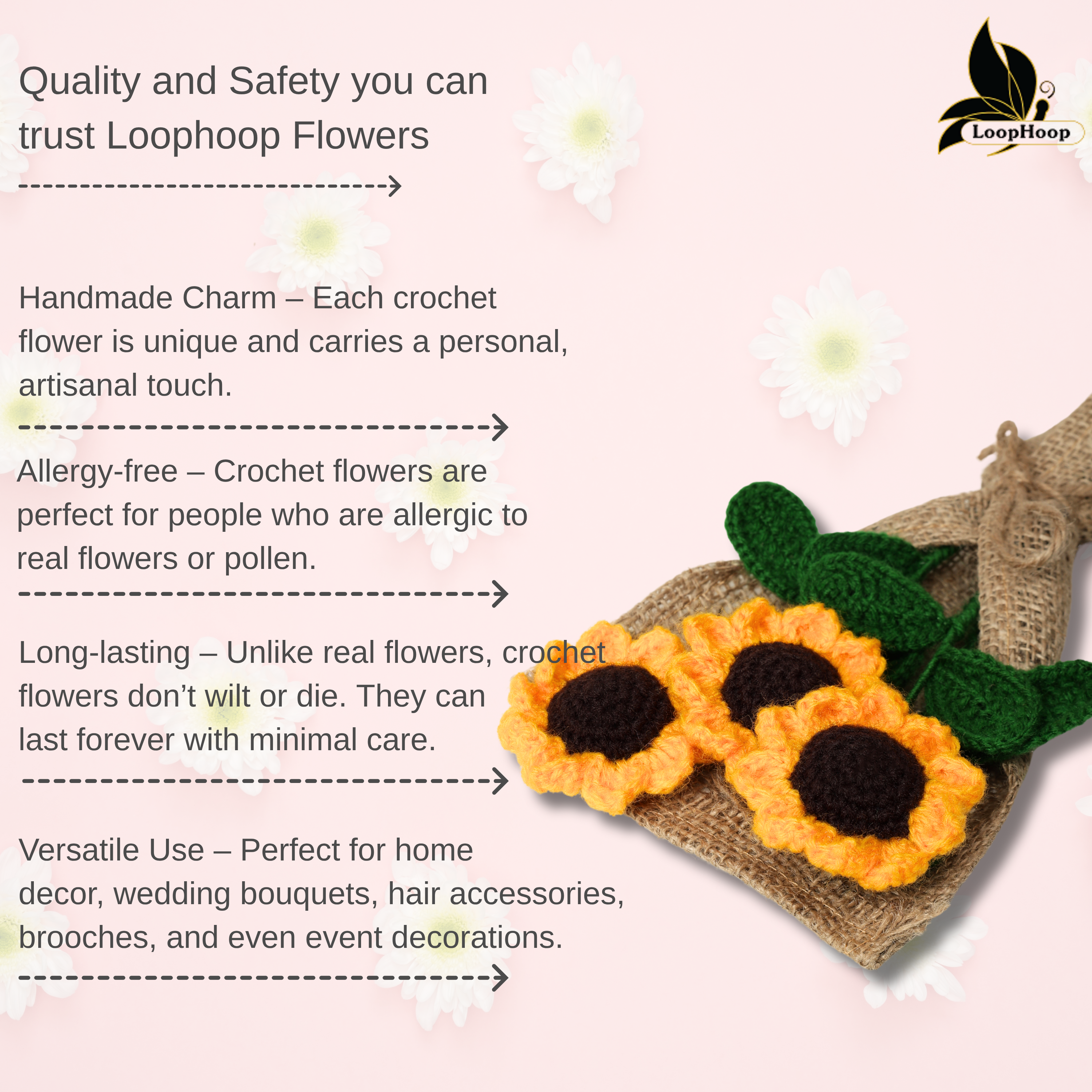 Crochet Handmade Yellow Sunflower Bouquet- 3 steam