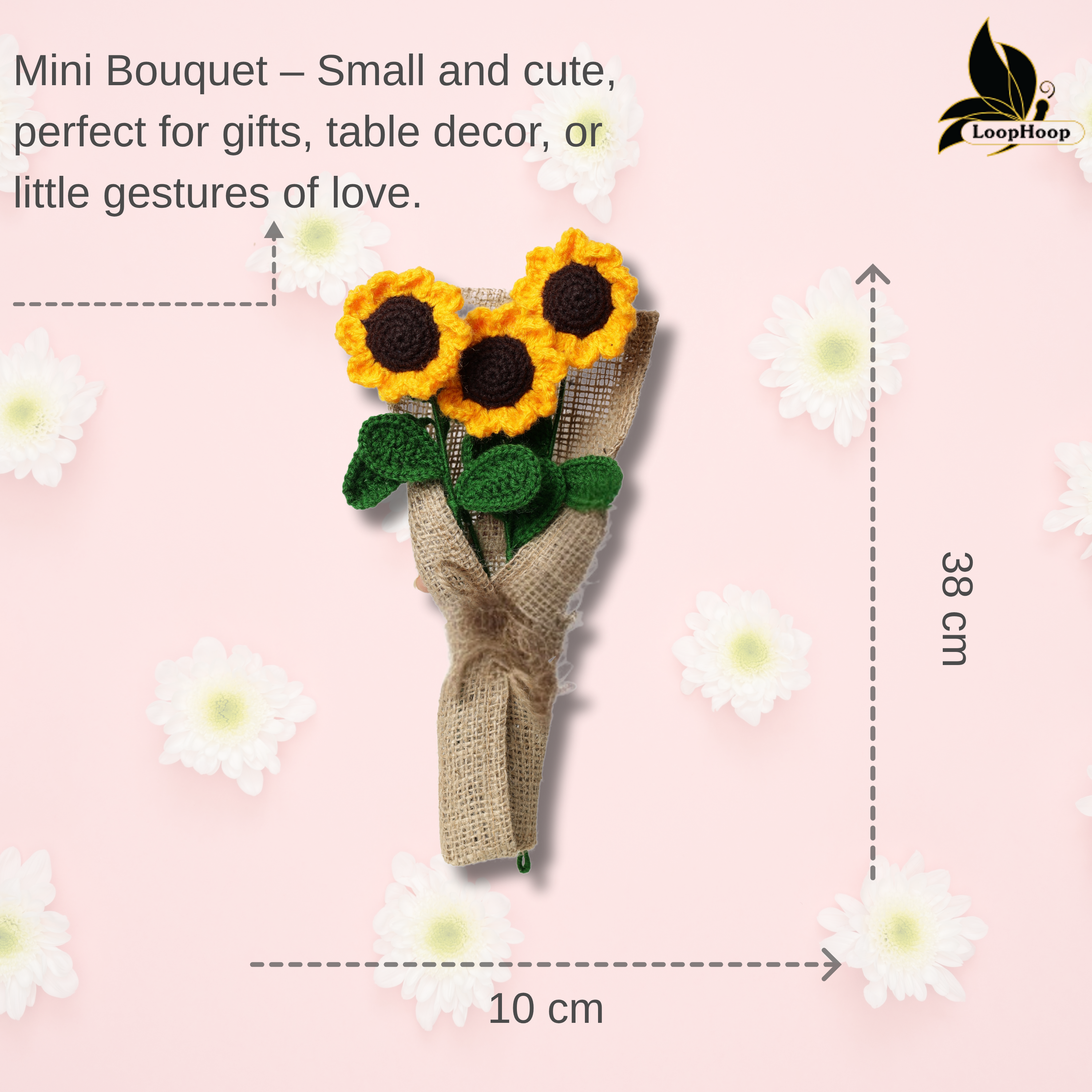 Crochet Handmade Yellow Sunflower Bouquet- 3 steam