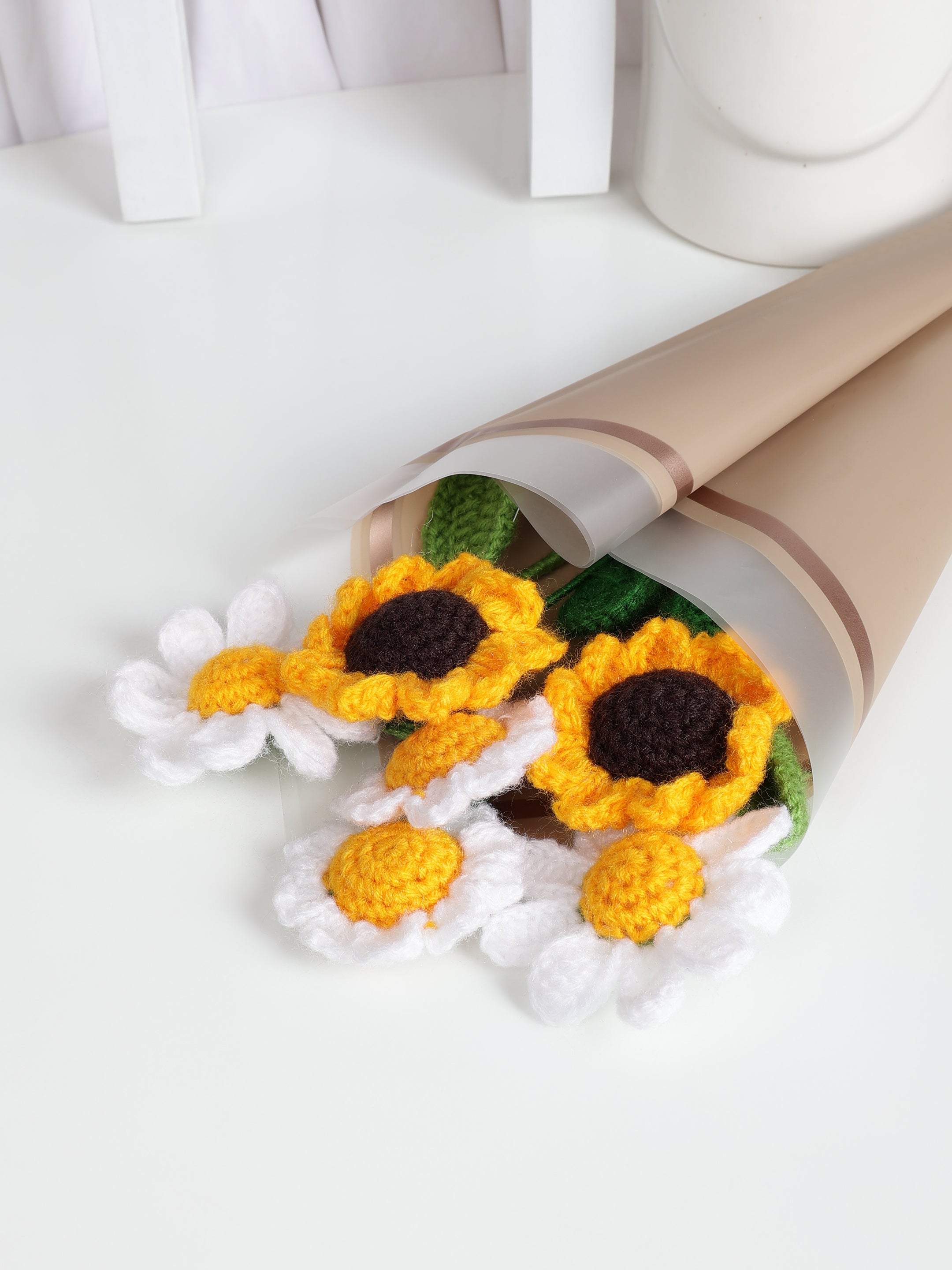 Crochet Handmade Sunflower And Daisy Flower Bouquet - 6 steam