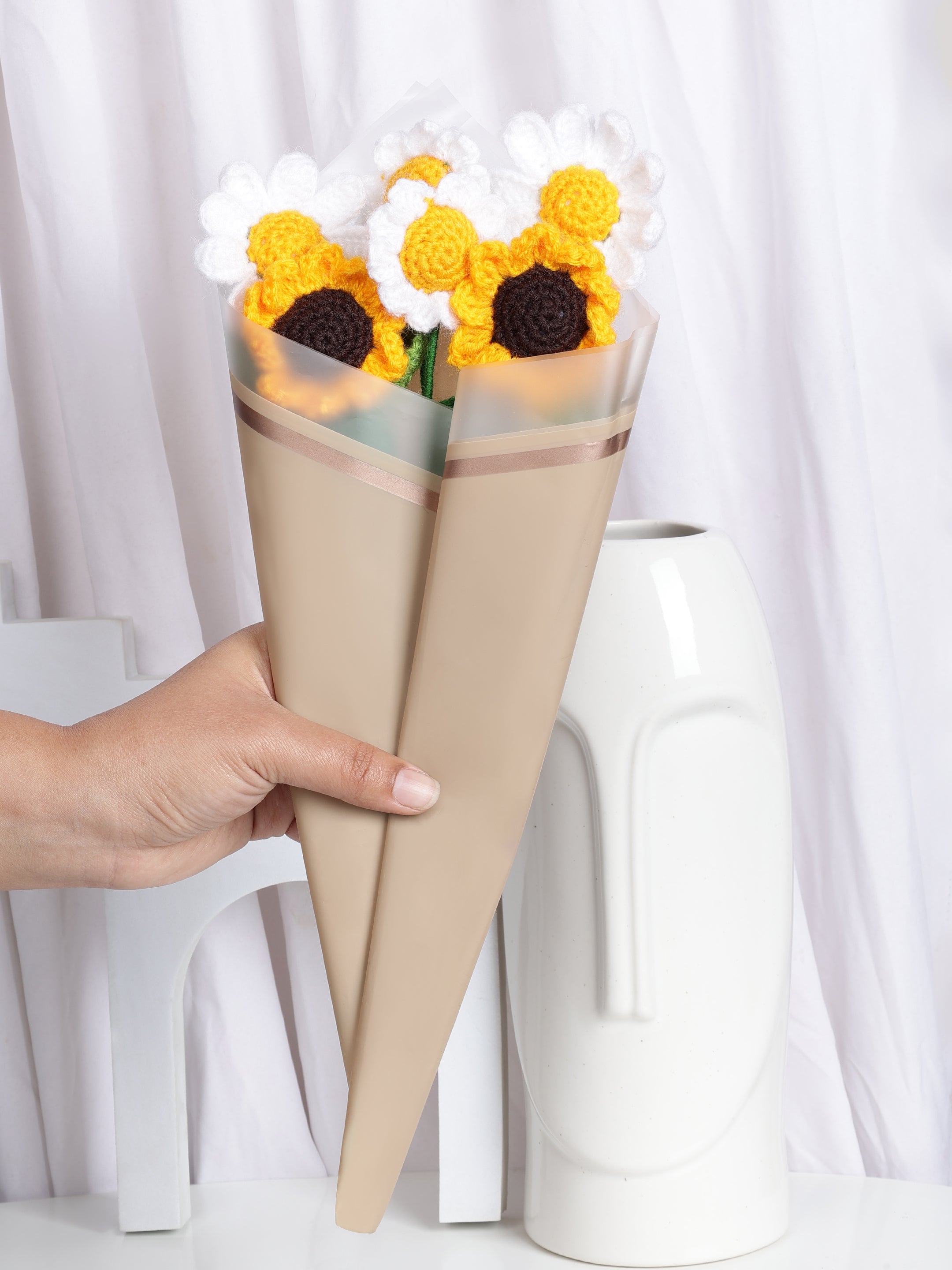 Crochet Handmade Sunflower And Daisy Flower Bouquet - 6 steam