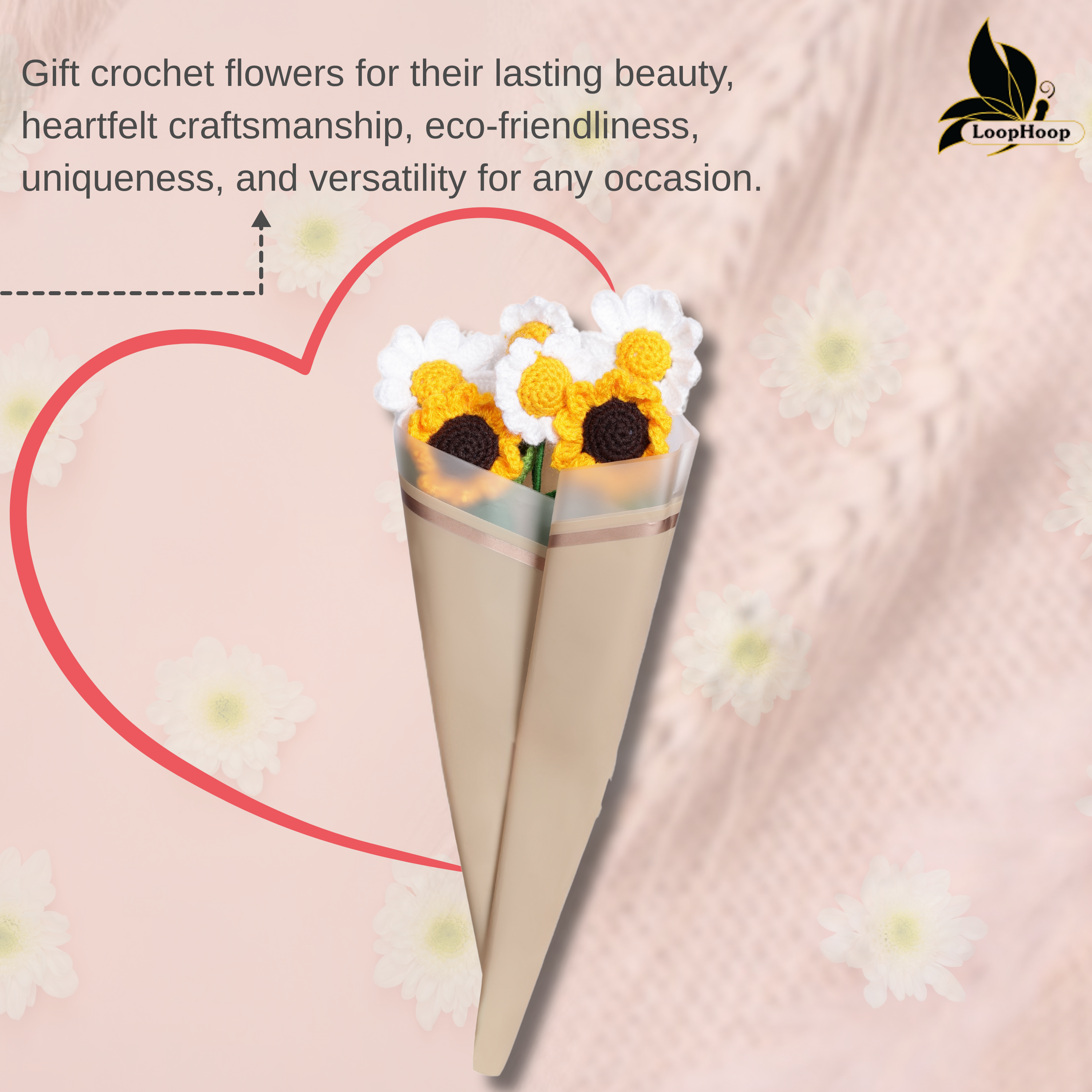 Crochet Handmade Sunflower And Daisy Flower Bouquet - 6 steam