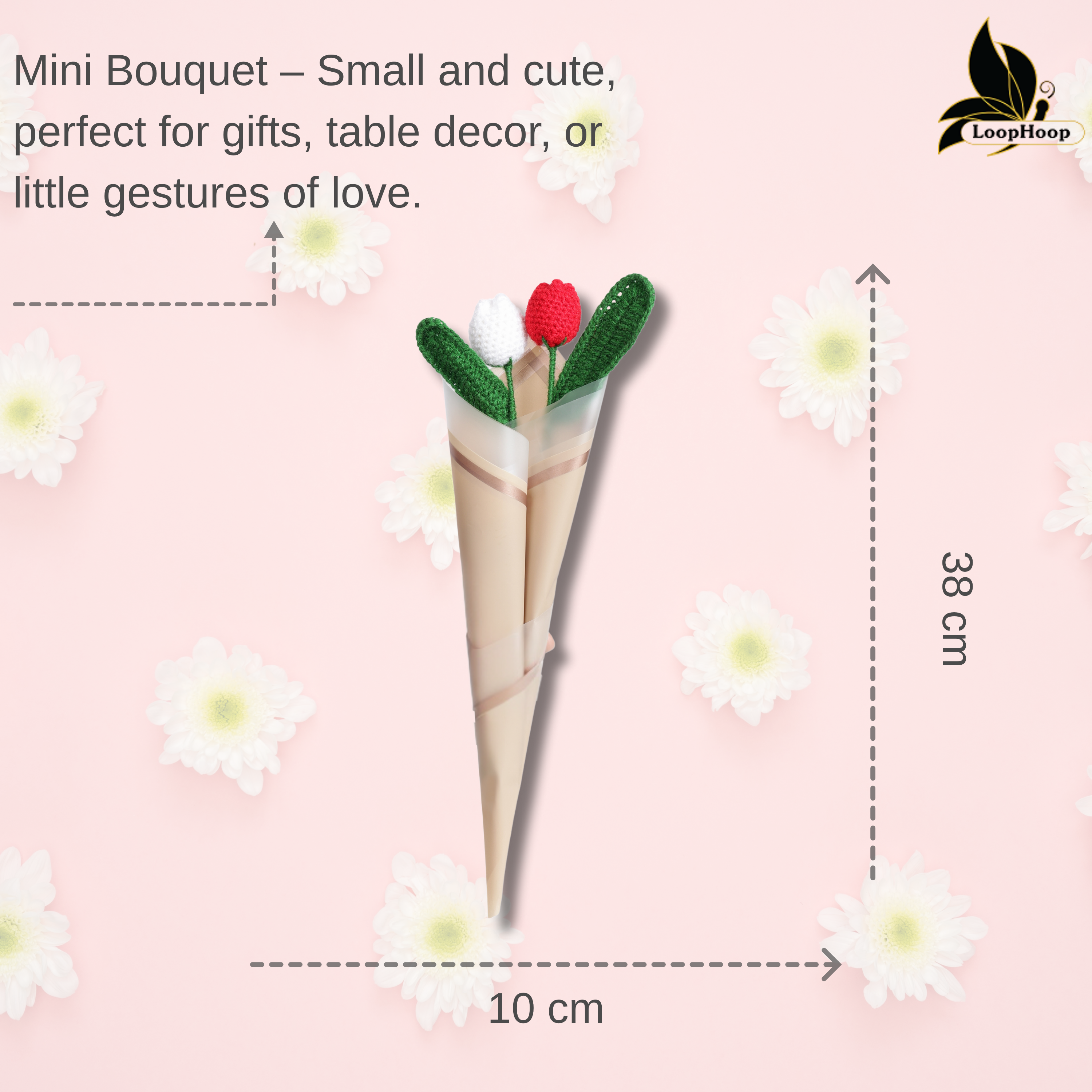 Crochet Handmade White Tulip And Red Tulip  Bouquet- 2 steam