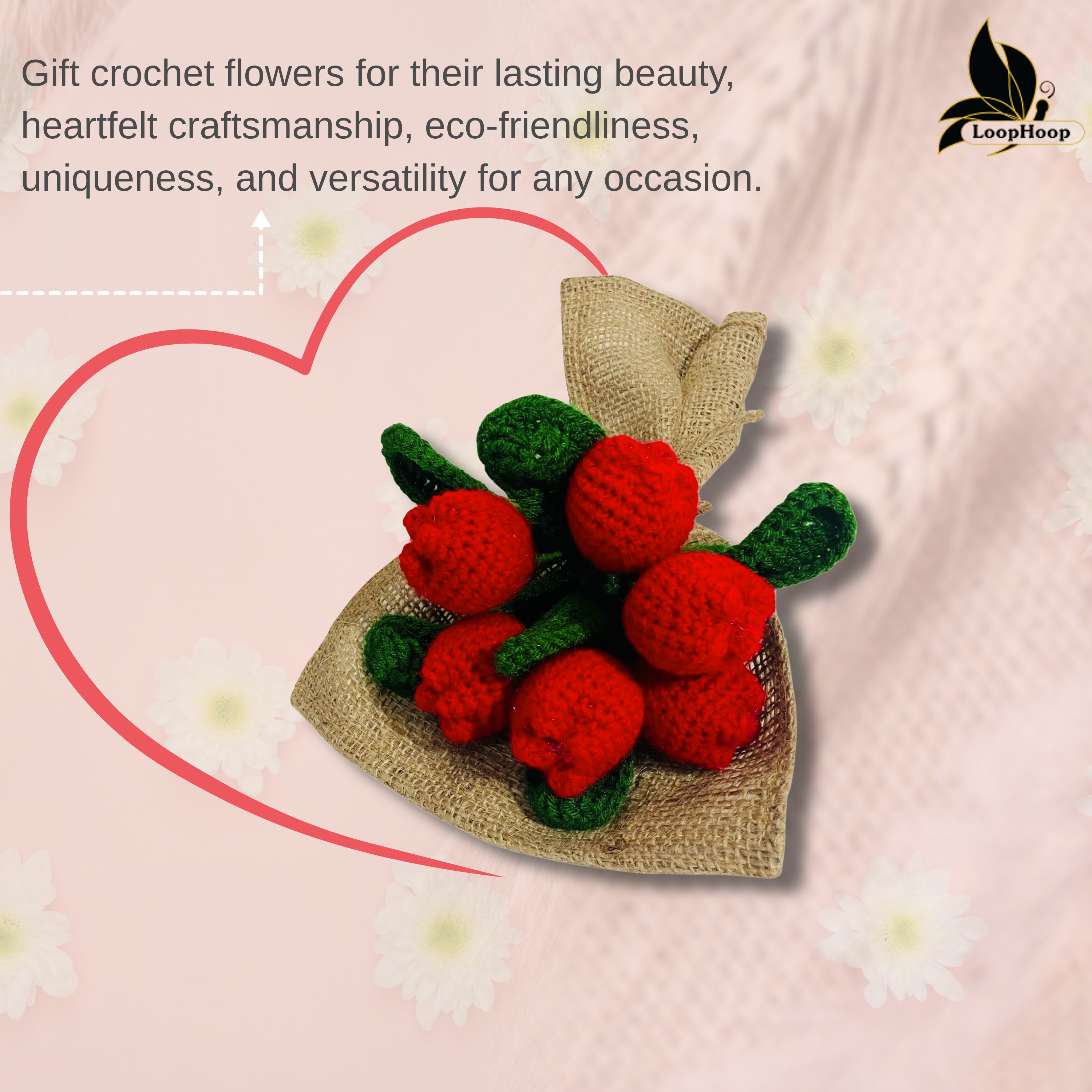 Dancing with Tulip Handmade Crochet Flower Red Tulip Bouquet (6 Stems)