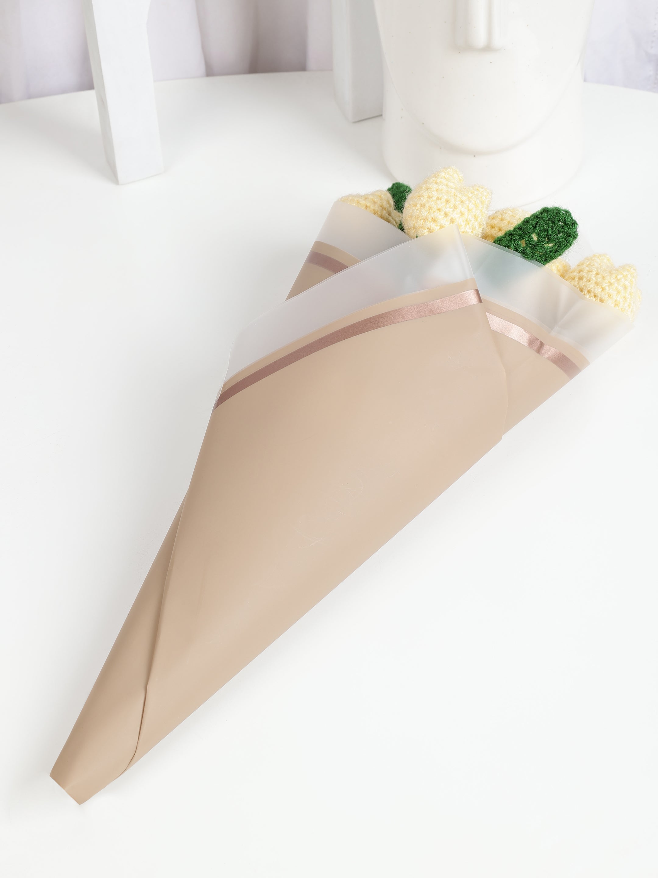 Crochet Handmade Bouquet Yellow Tulip - 6 steam