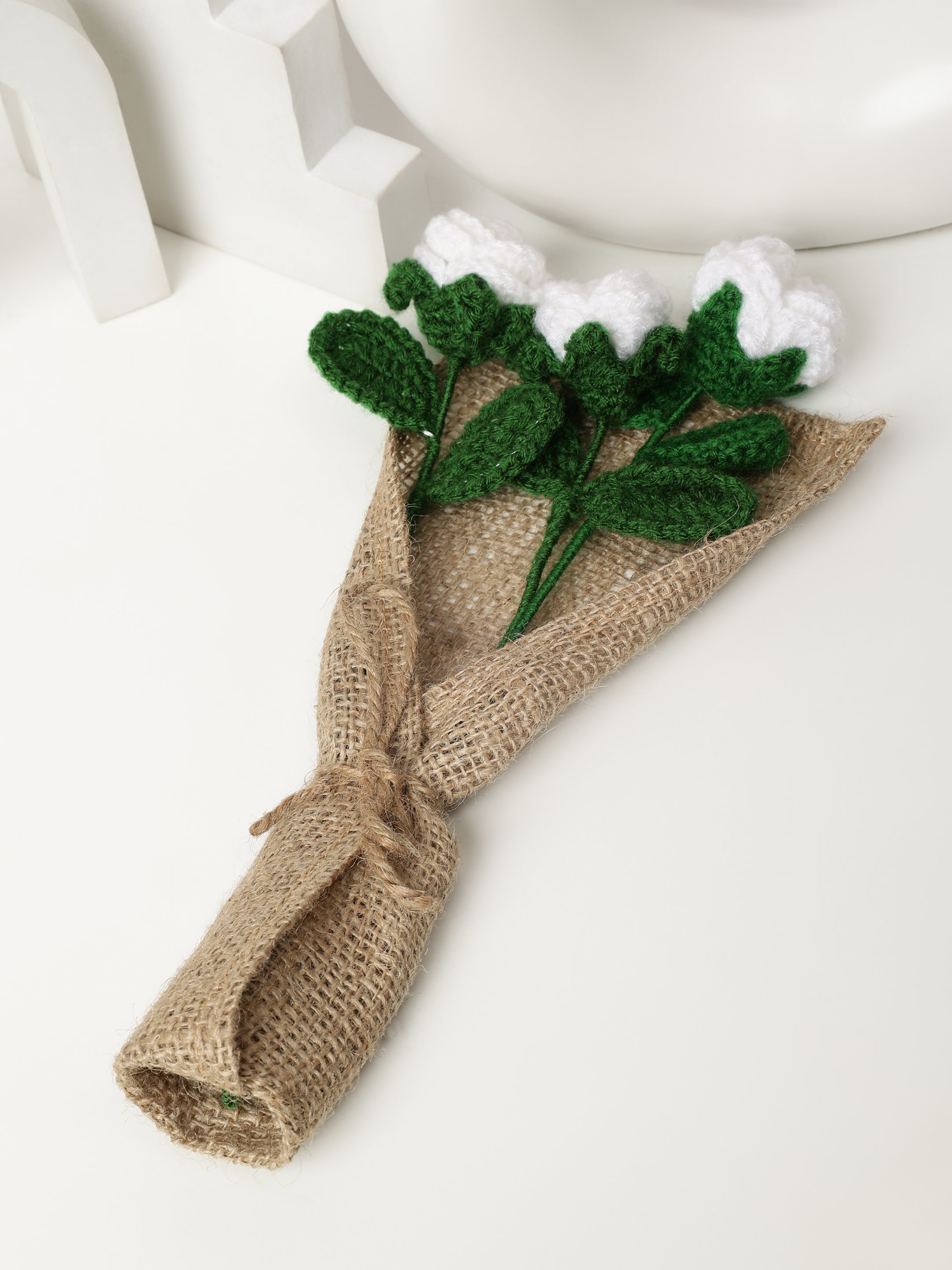 Crochet Handmade White Rose Bouquet- 3 steam