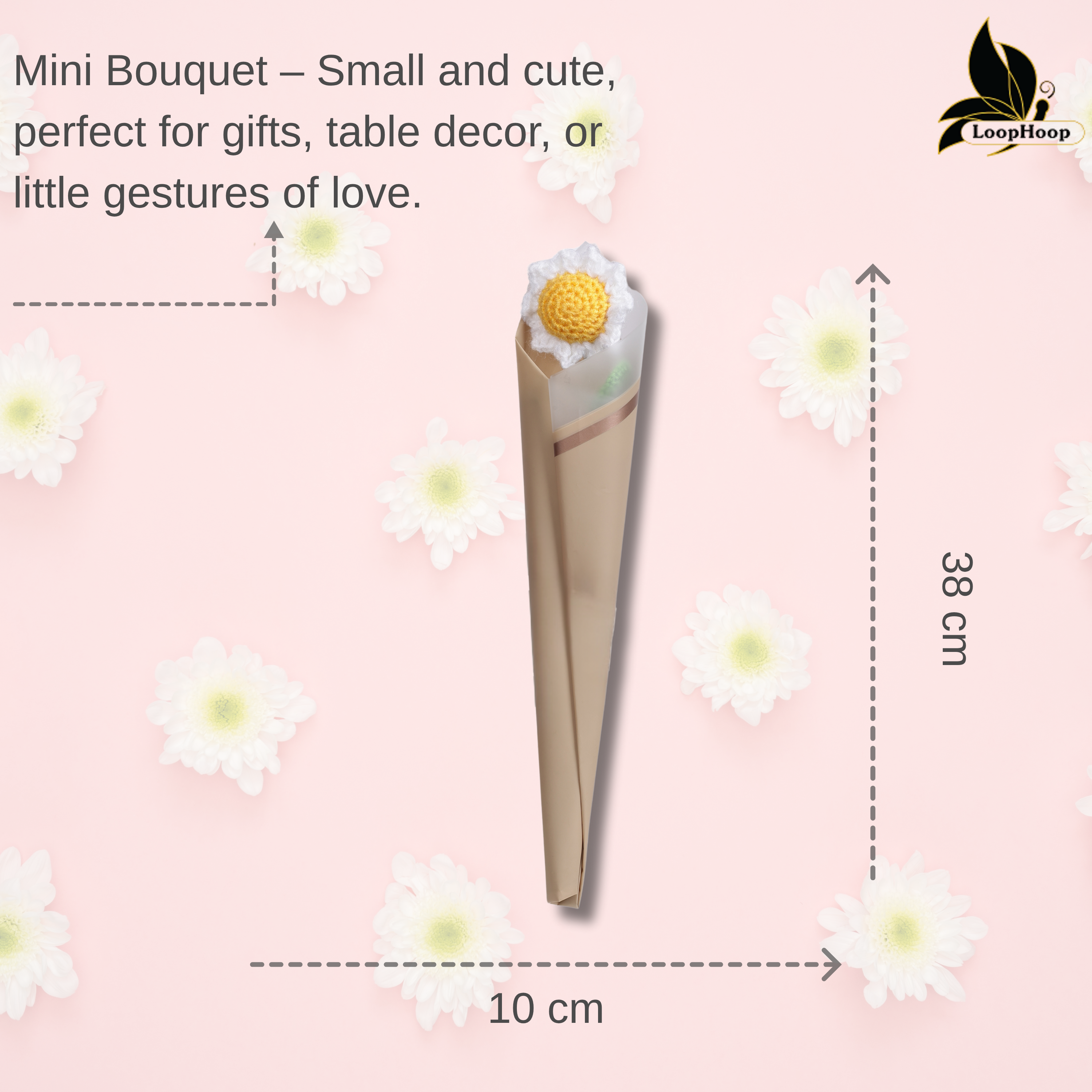 Crochet Handmade White Sunflower Bouquet- 1 steam