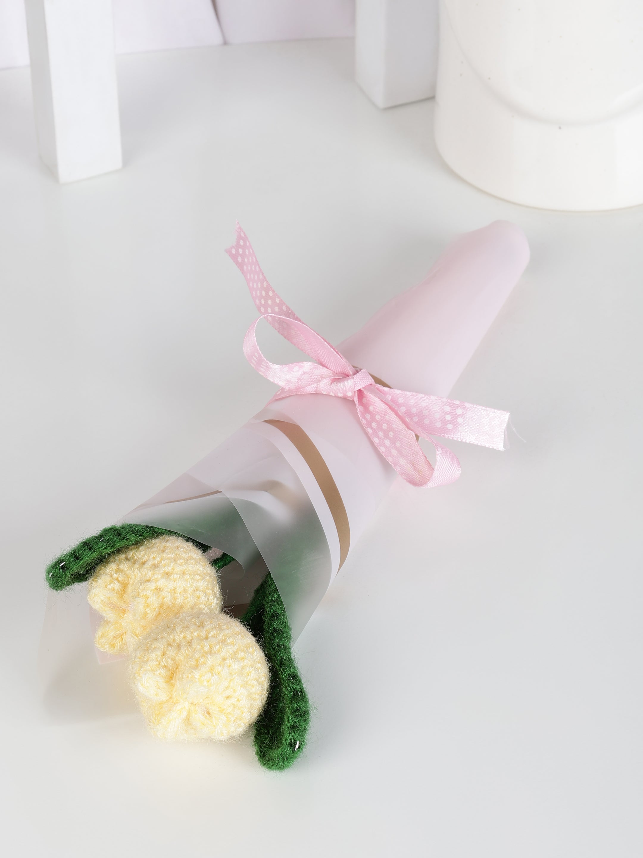 Crochet Handmade Yellow Tulip Bouquet- 2 steam