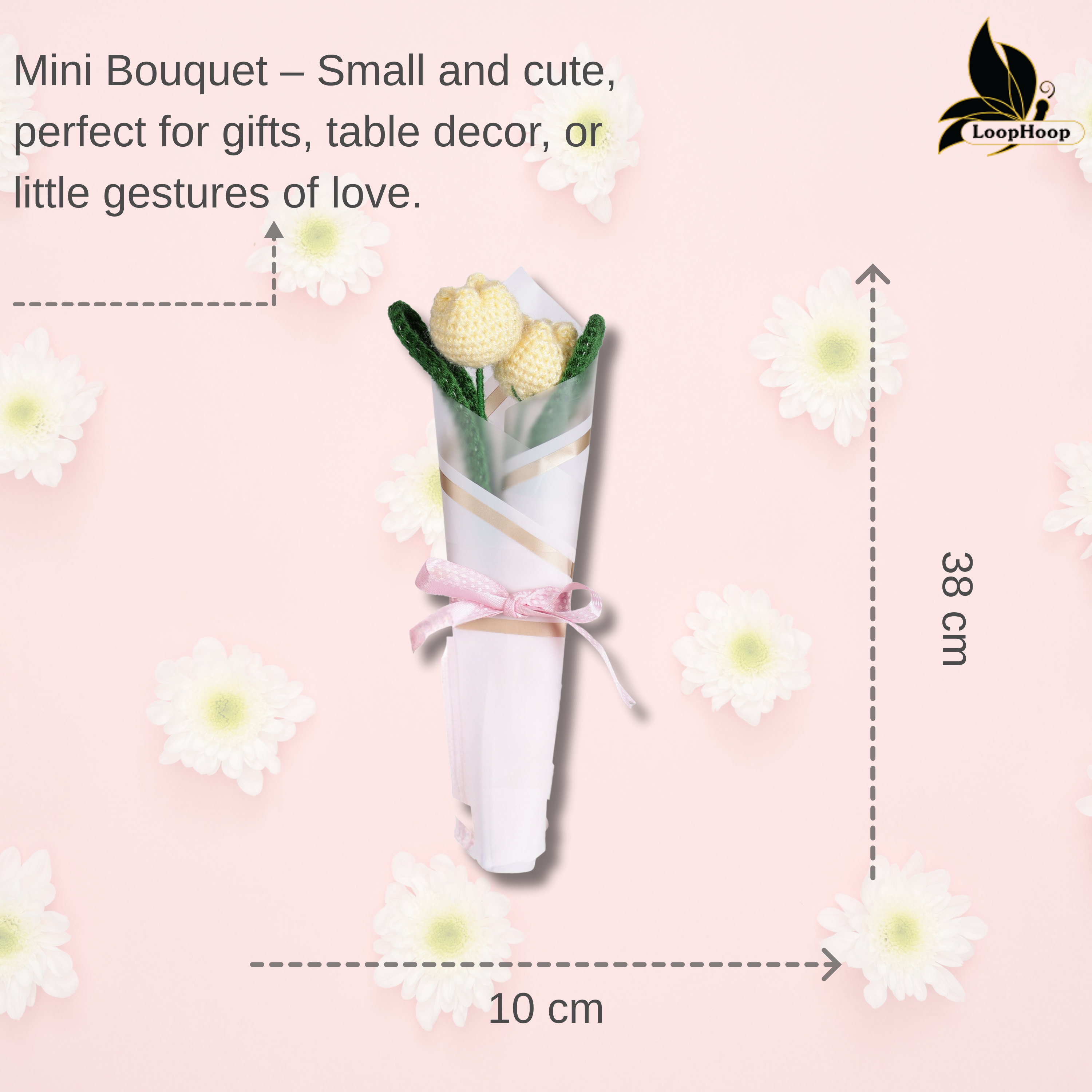 Crochet Handmade Yellow Tulip Bouquet- 2 steam