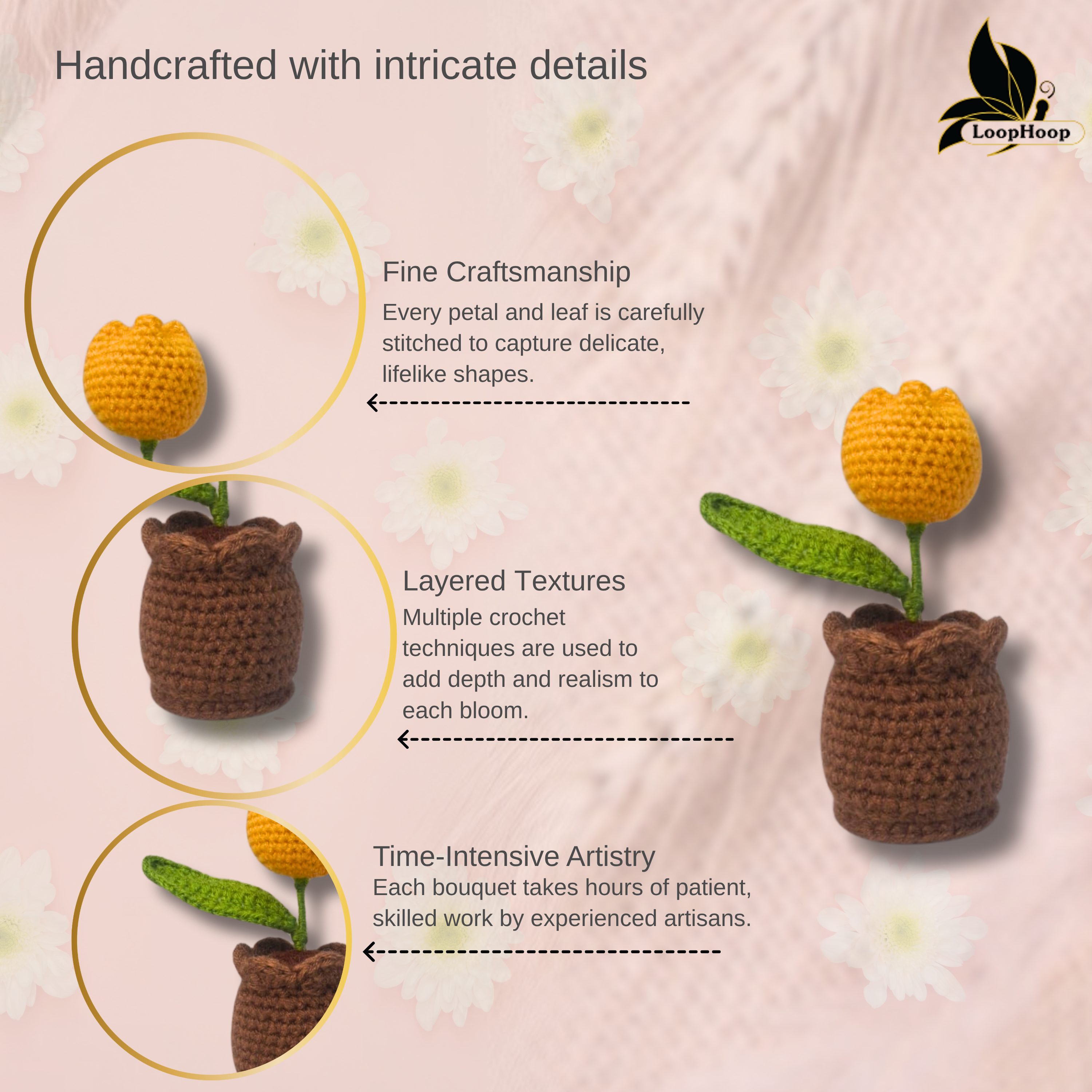 Crochet Handmade Yellow Tulip (1 steam)