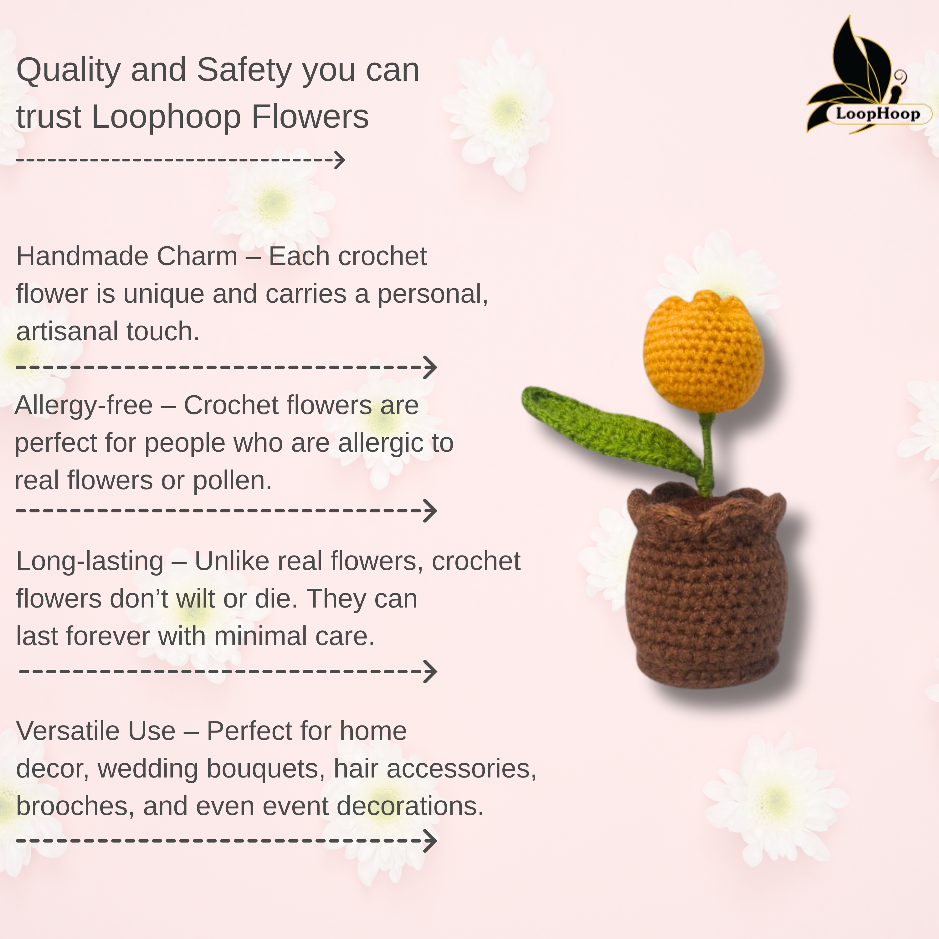 Crochet Handmade Yellow Tulip (1 steam)