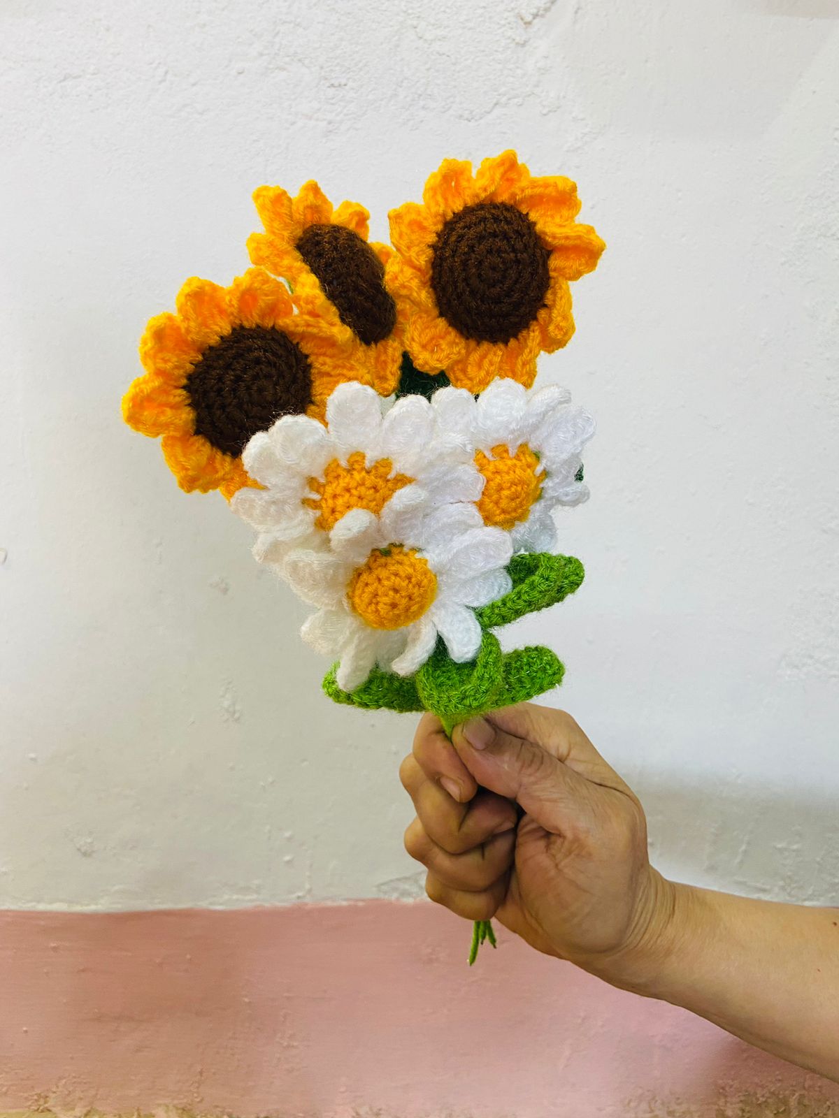 Handmade flower bunch- set of 3 daisy and 3 sunflower