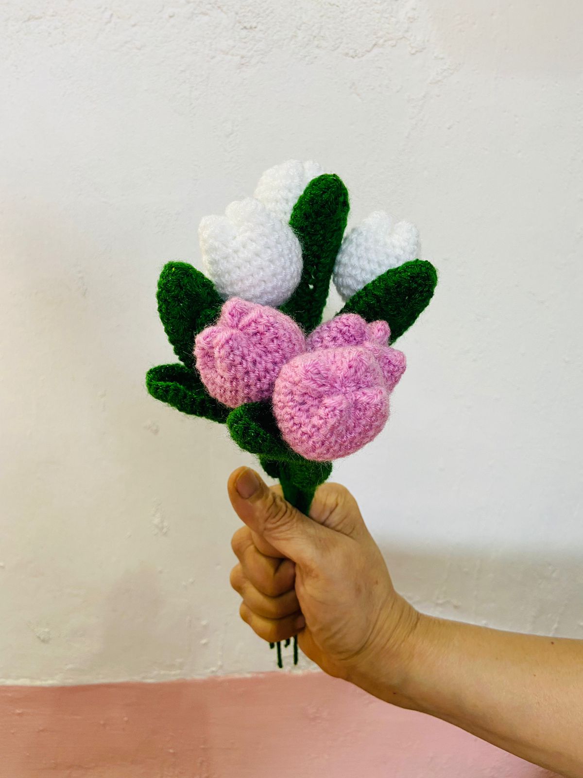 Handmade flower bunch- set of 3 purple tulip and 3 white tulip