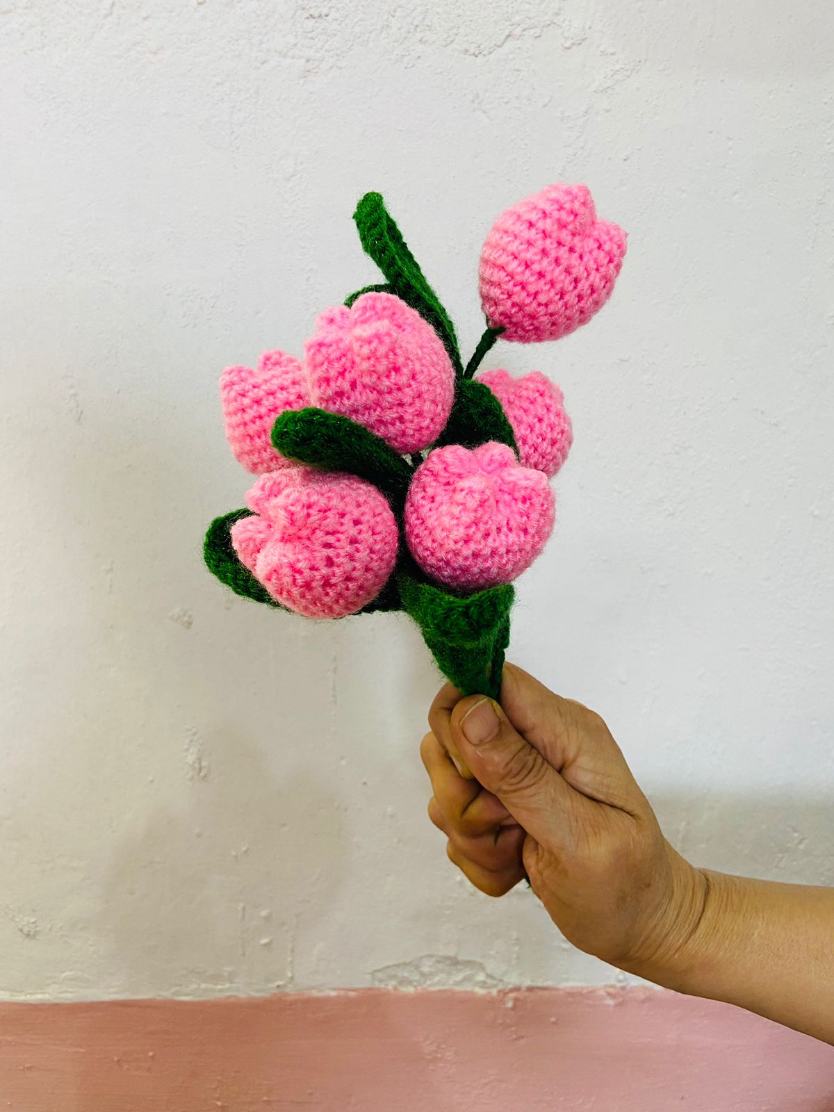 Handmade flower bunch- set of 6 pink tulip