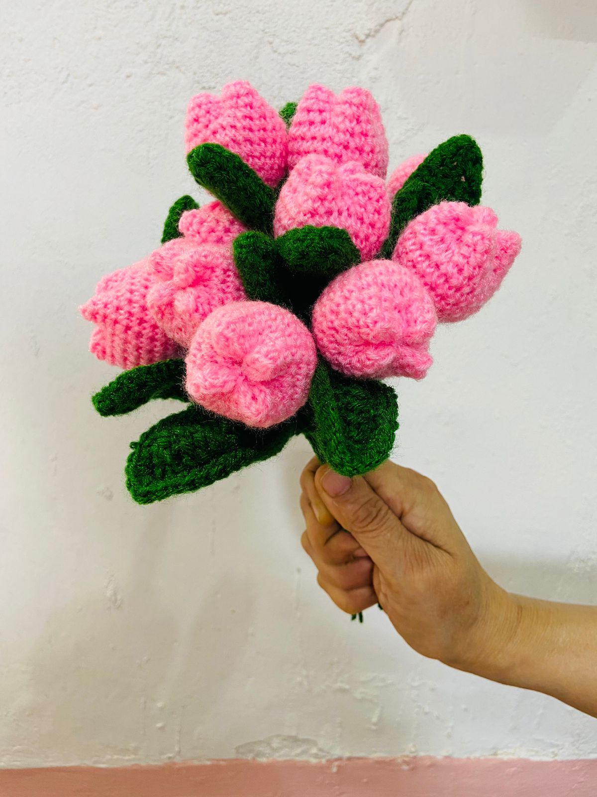 Handmade flower bunch- set of 12 pink tulips