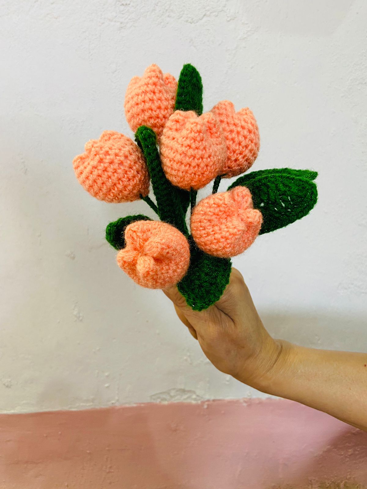 Handmade flower bunch- set of 6 peach tulip