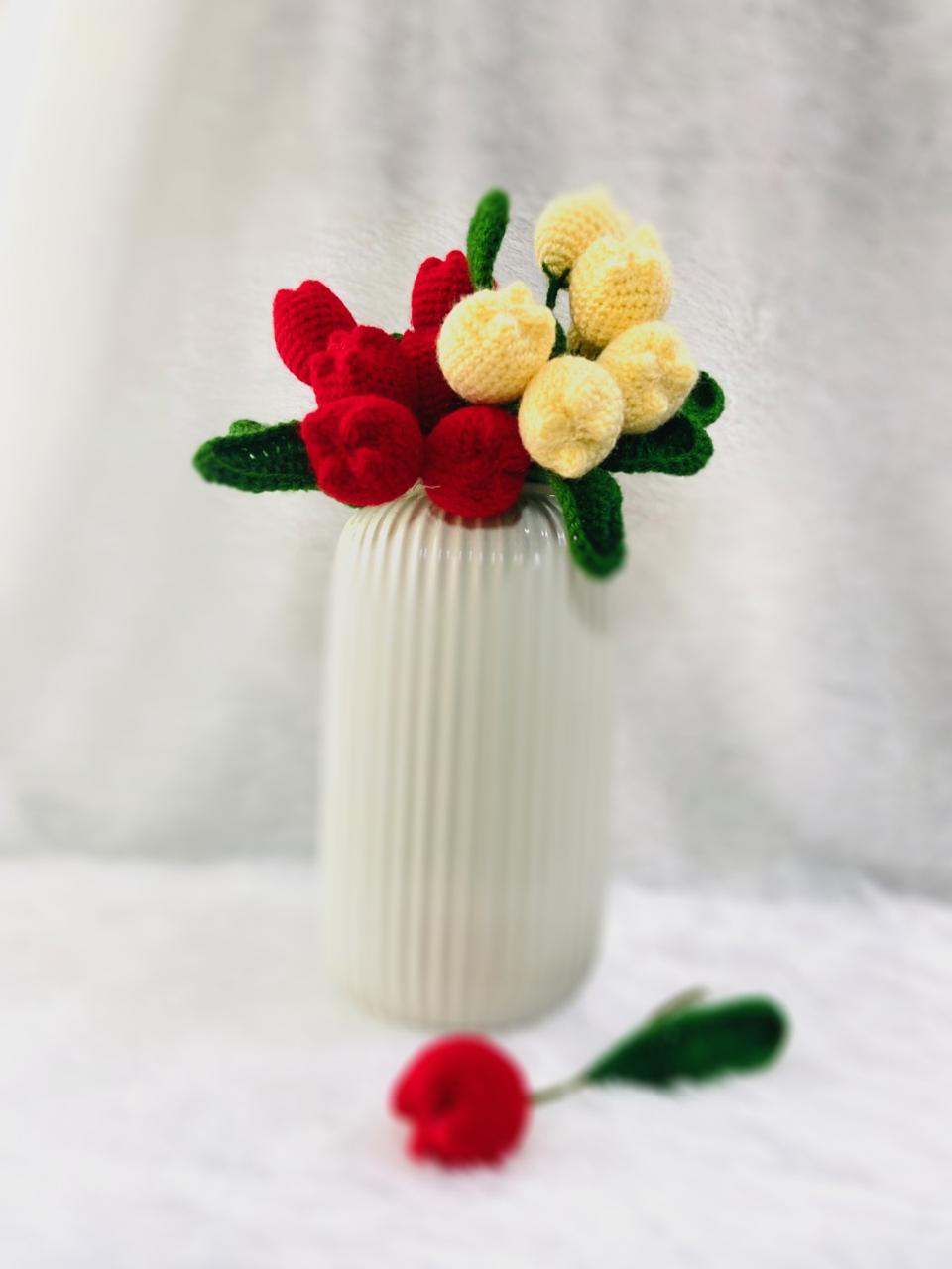 Handmade flower bunch(without the vase)- set of 6 red tulip and 6 yellow tulip