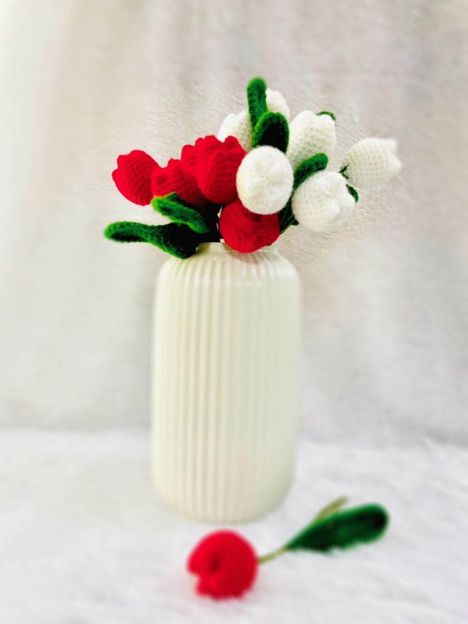 Handmade flower bunch(without the vase)- set of 6 white tulip and 6 red tulip