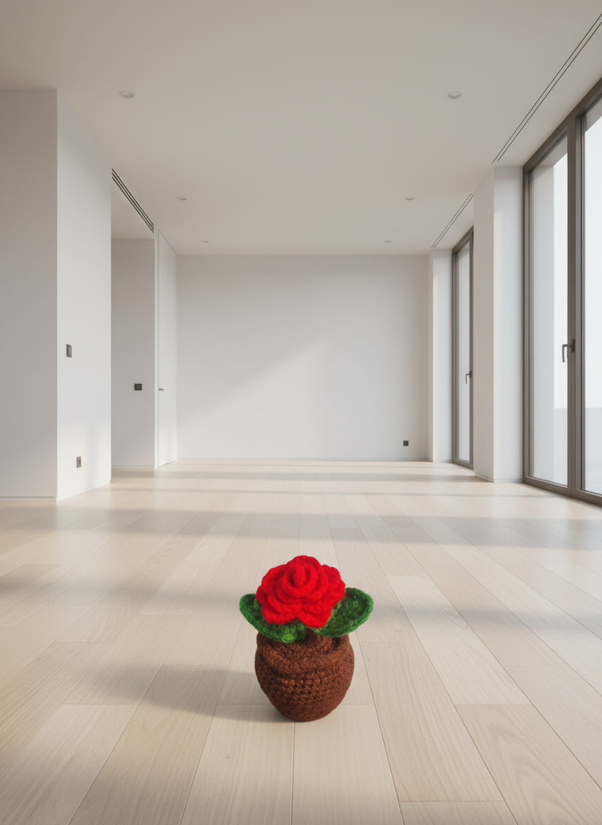 Crochet Handmade Red Rose Pot (1 steam)