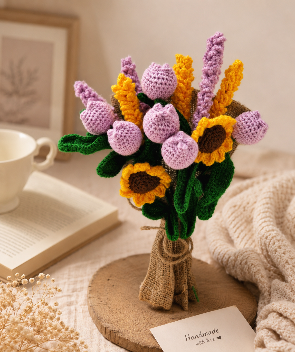 Crochet Handmade Purple Tulip Mix Bouquet- 10 steam