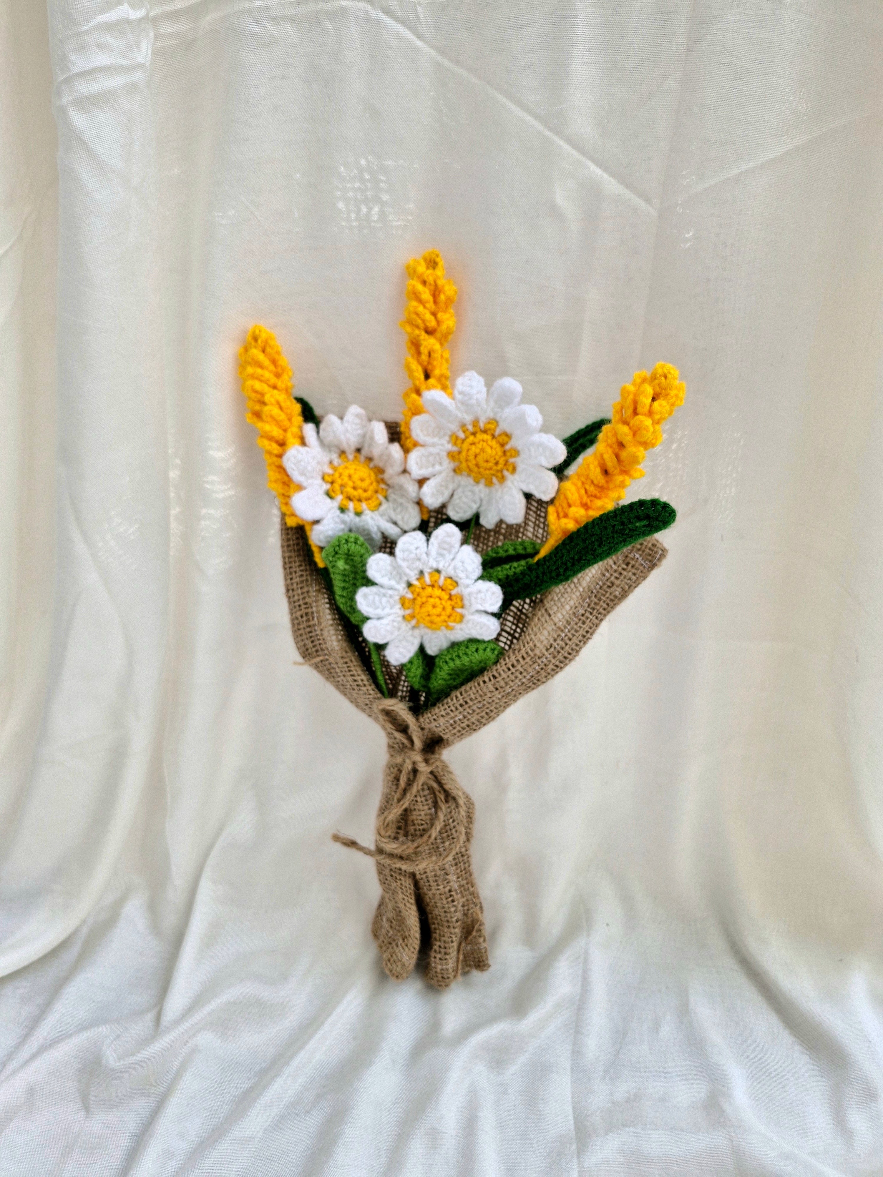 Handmade flower bouquet- Set of 3 white daisy and 3 yellow lavender