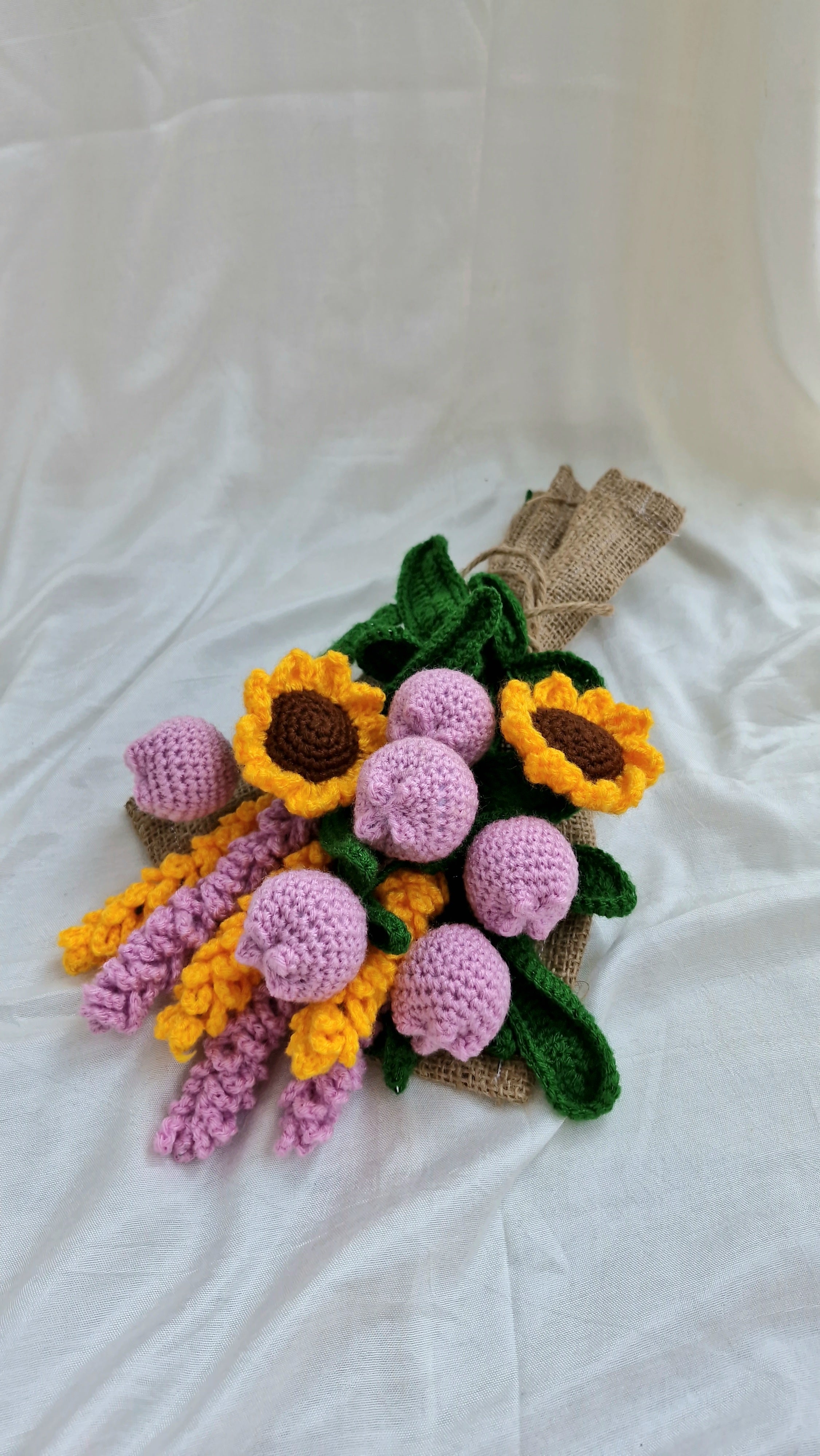 Everlasting Handmade flower bouquet - Set of 6 tulip, 2 sunflower, 3 lavender, 3 yellow lavender