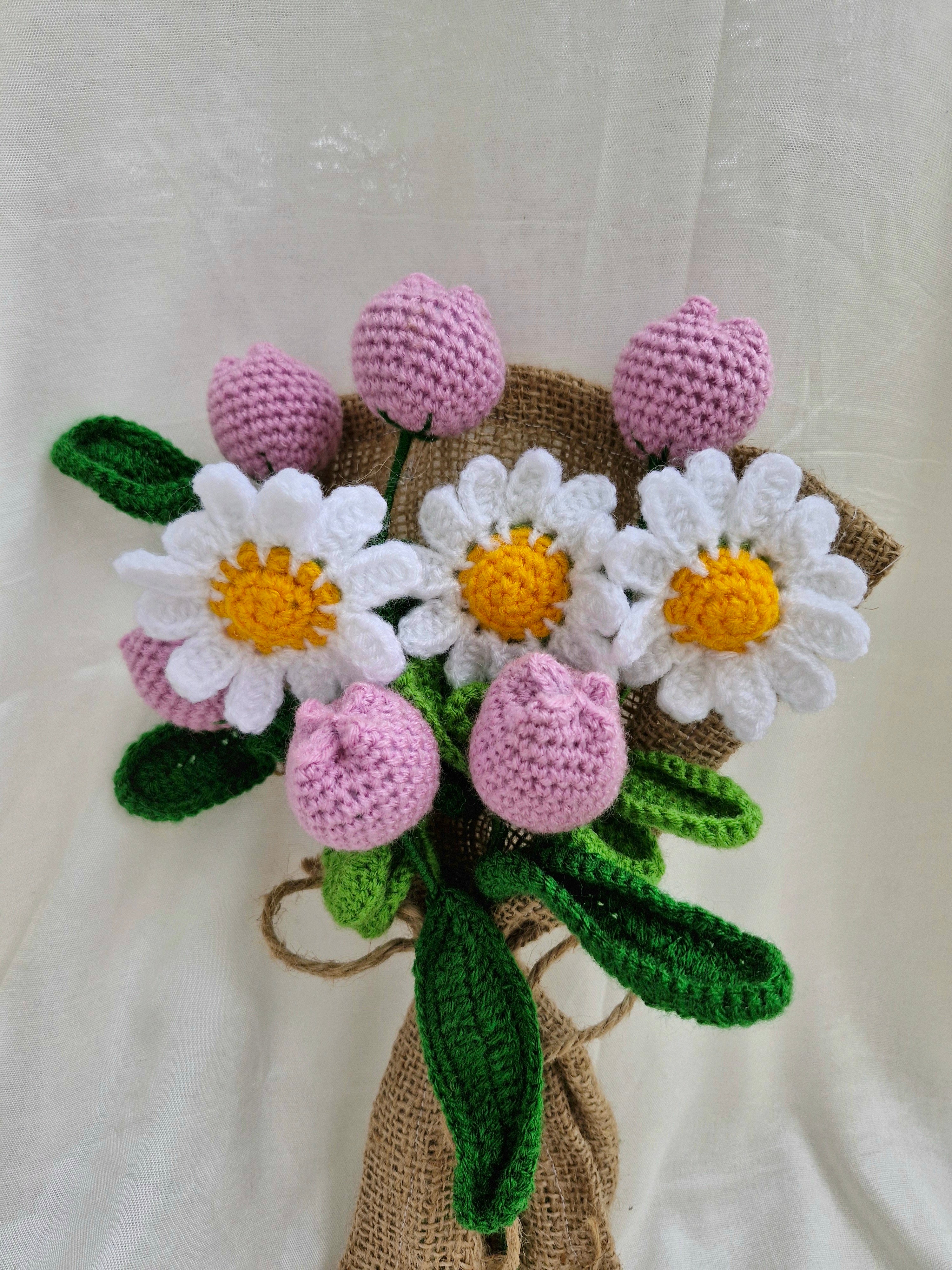 Opulent Handmade flower bouquet-set of 6 purple tulip and 3 white daisy