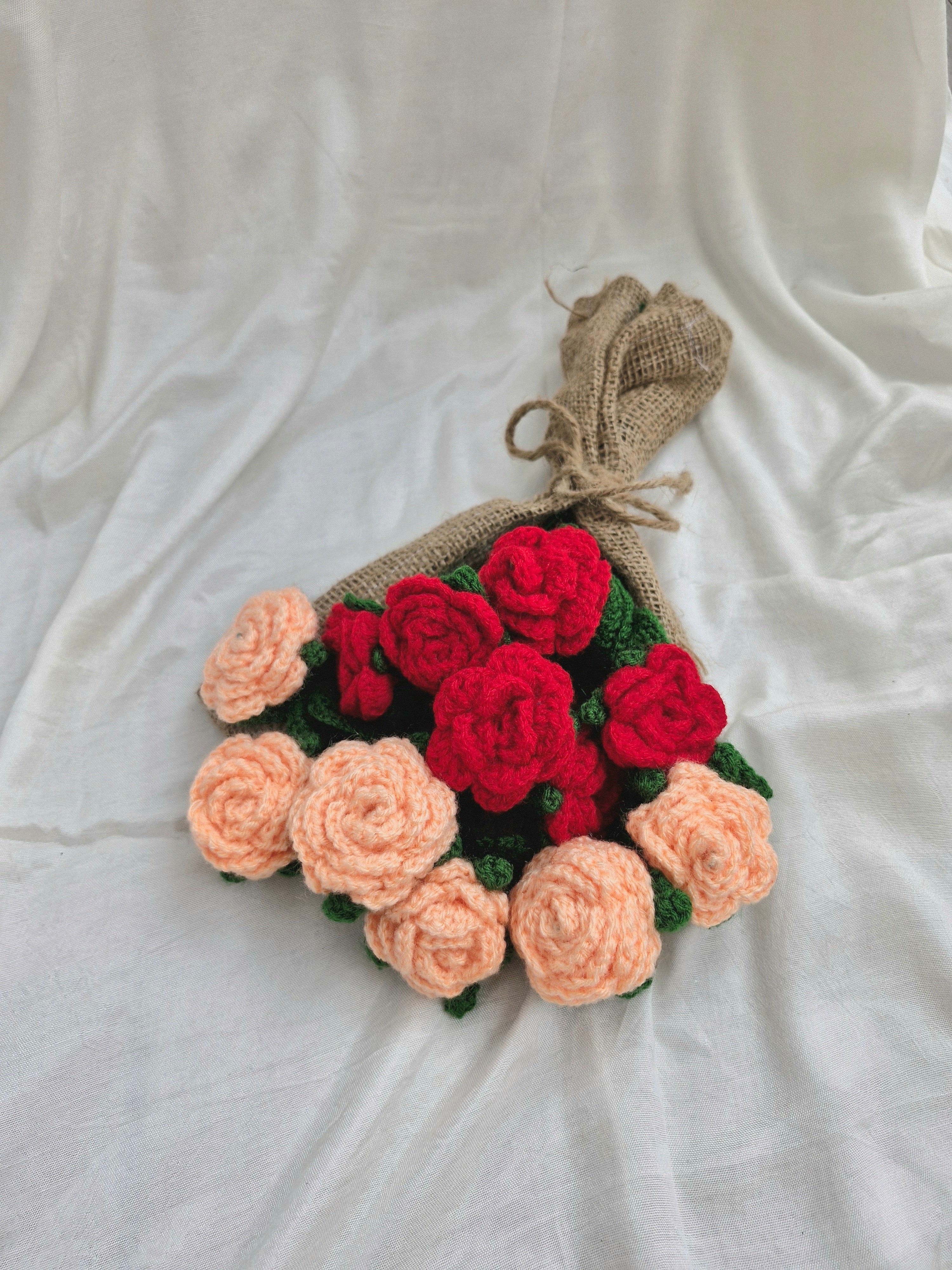 Handmade flower bouquet- set of 6 peach rose and 6 red rose
