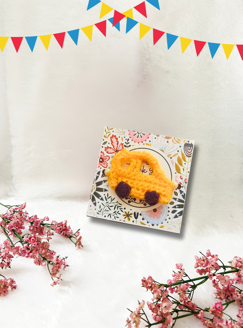 Handmade Crochet Car Rakhi with Krishna Toy