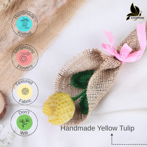 Magic of wonder Handmade Crochet Yellow Tulip Flower Bouquet (1 Stem)