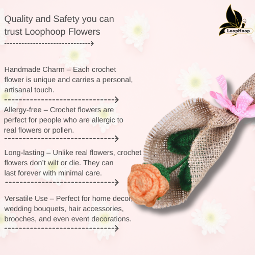 Blissful Peach Rose Crochet Flower Bouquet (1 Stem)