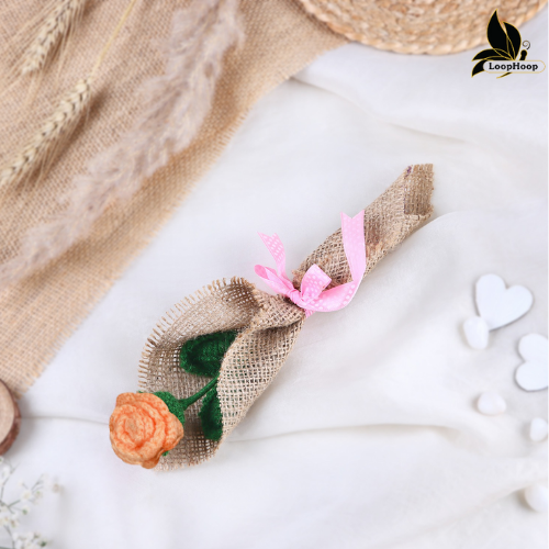 Blissful Peach Rose Crochet Flower Bouquet (1 Stem)